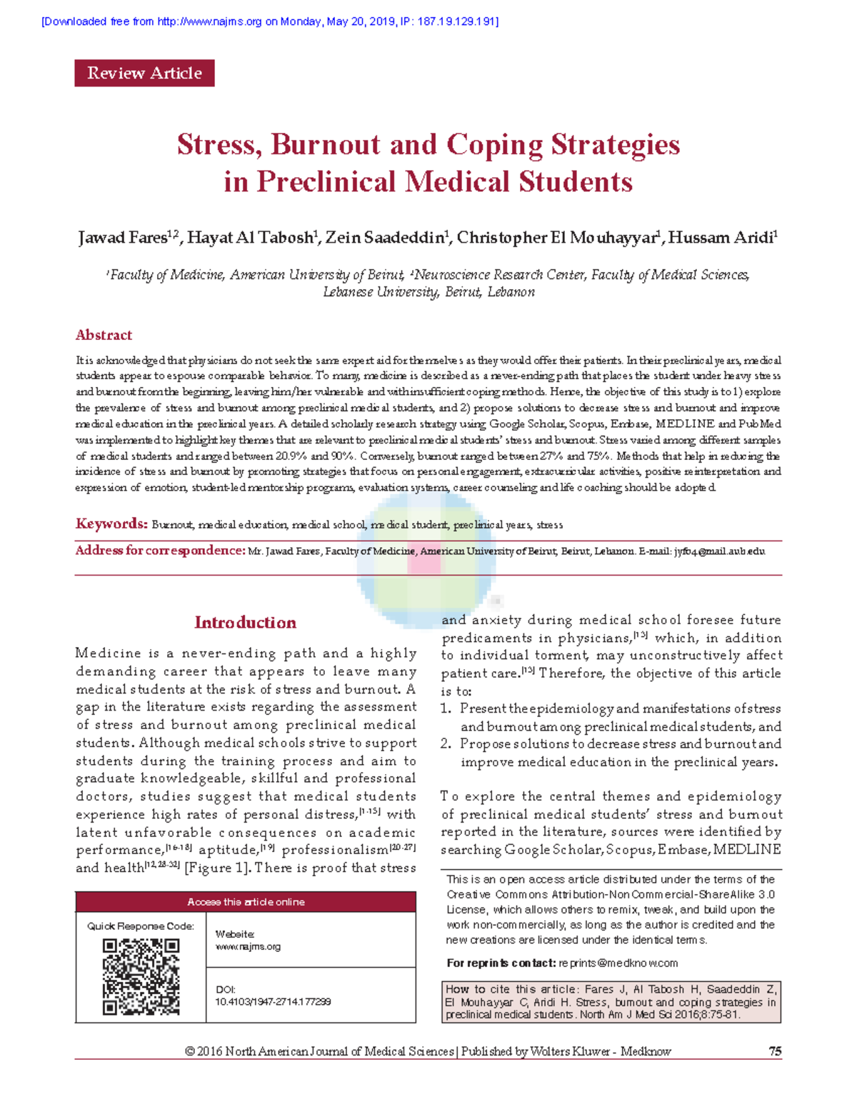 Stress Burnout And Coping Strategies In Preclinical Medical Students Medicina Studocu