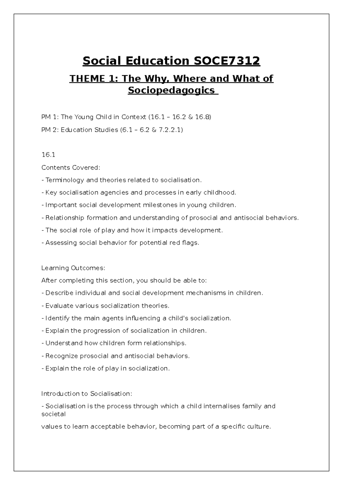 SOCE7312 - Notes - Summary of LU1 - Social Education SOCE THEME 1: The ...