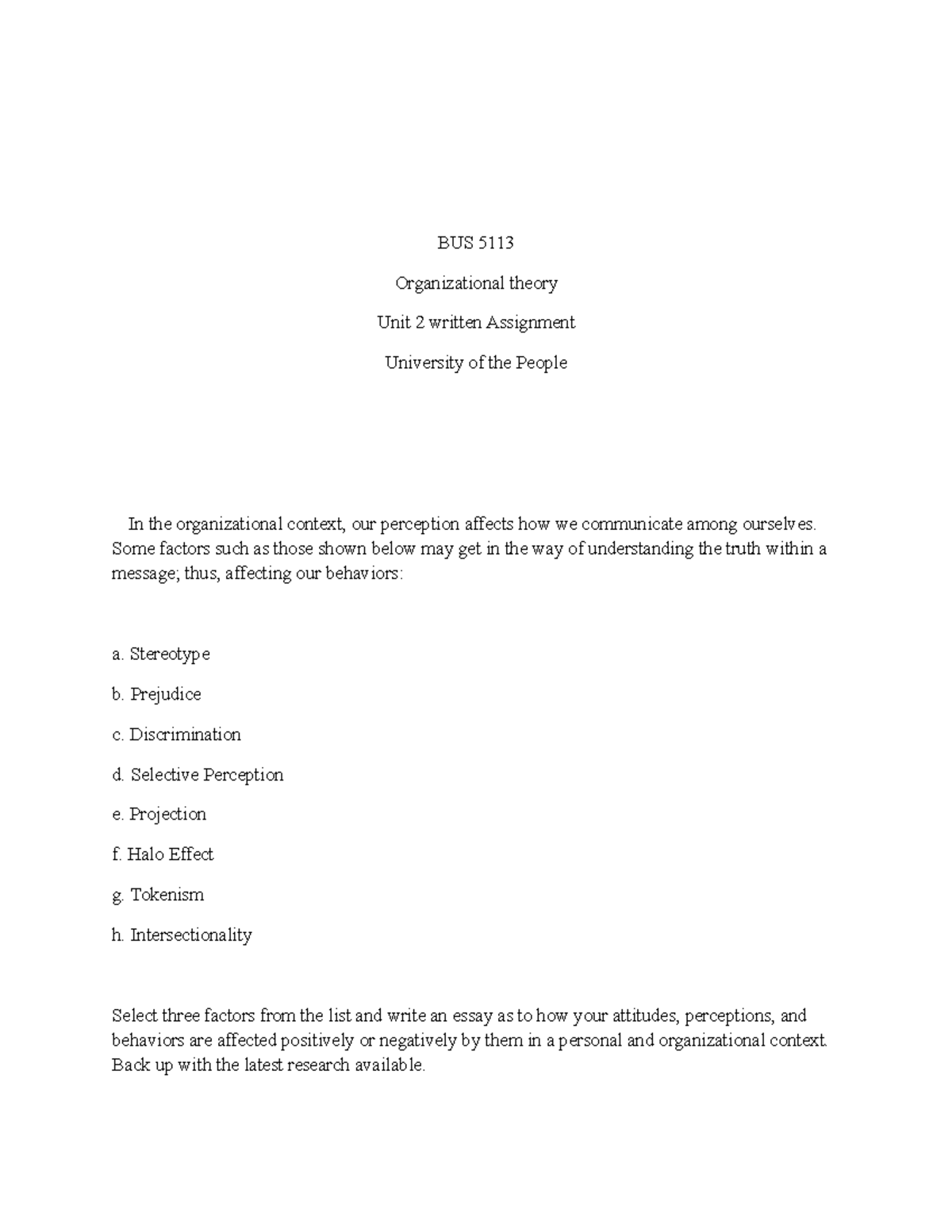 BUS 5113 organizational theory unit 2 written assignment - BUS 5113 ...