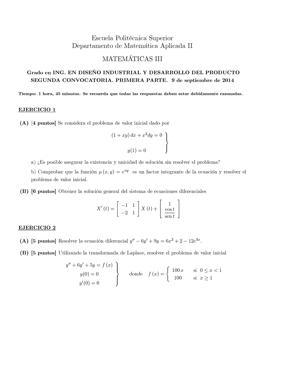 Matemáticas 3 Septiembre 2013-14 - Escuela PolitÈcnica Superior ...