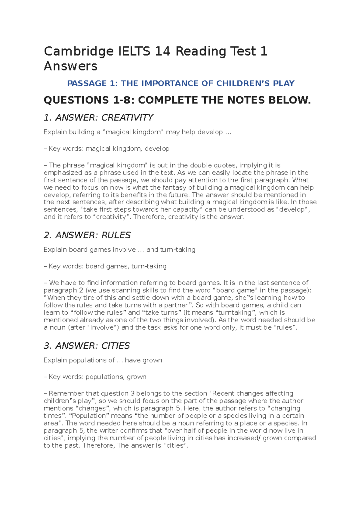 cambridge 14 reading test 1 answers with explanation