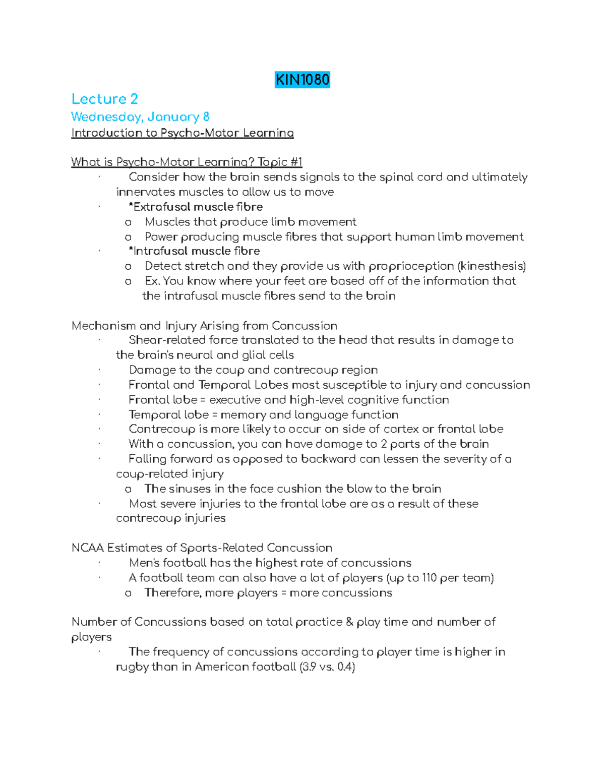 Kinesiology 1080 - complete and comprehensive notes of the entire ...