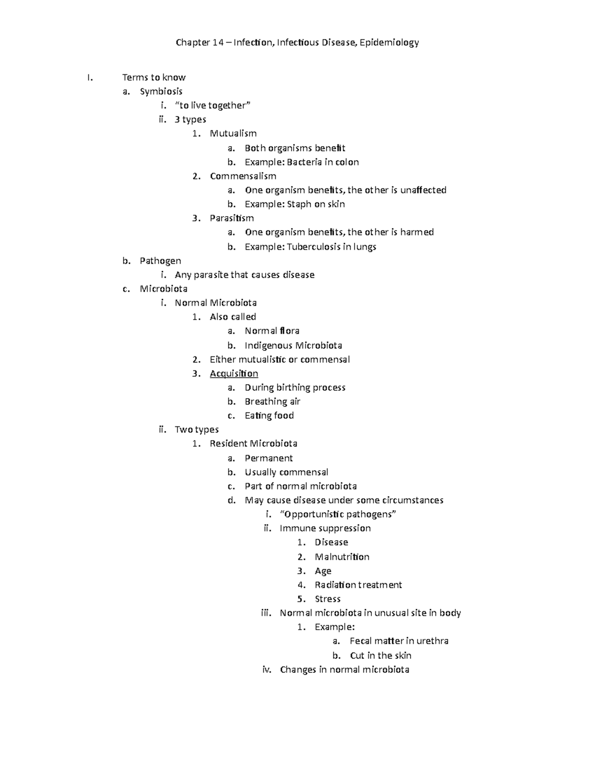 Microbiology - Chapter 14 - I. Terms to know a. Symbiosis i. “to live ...