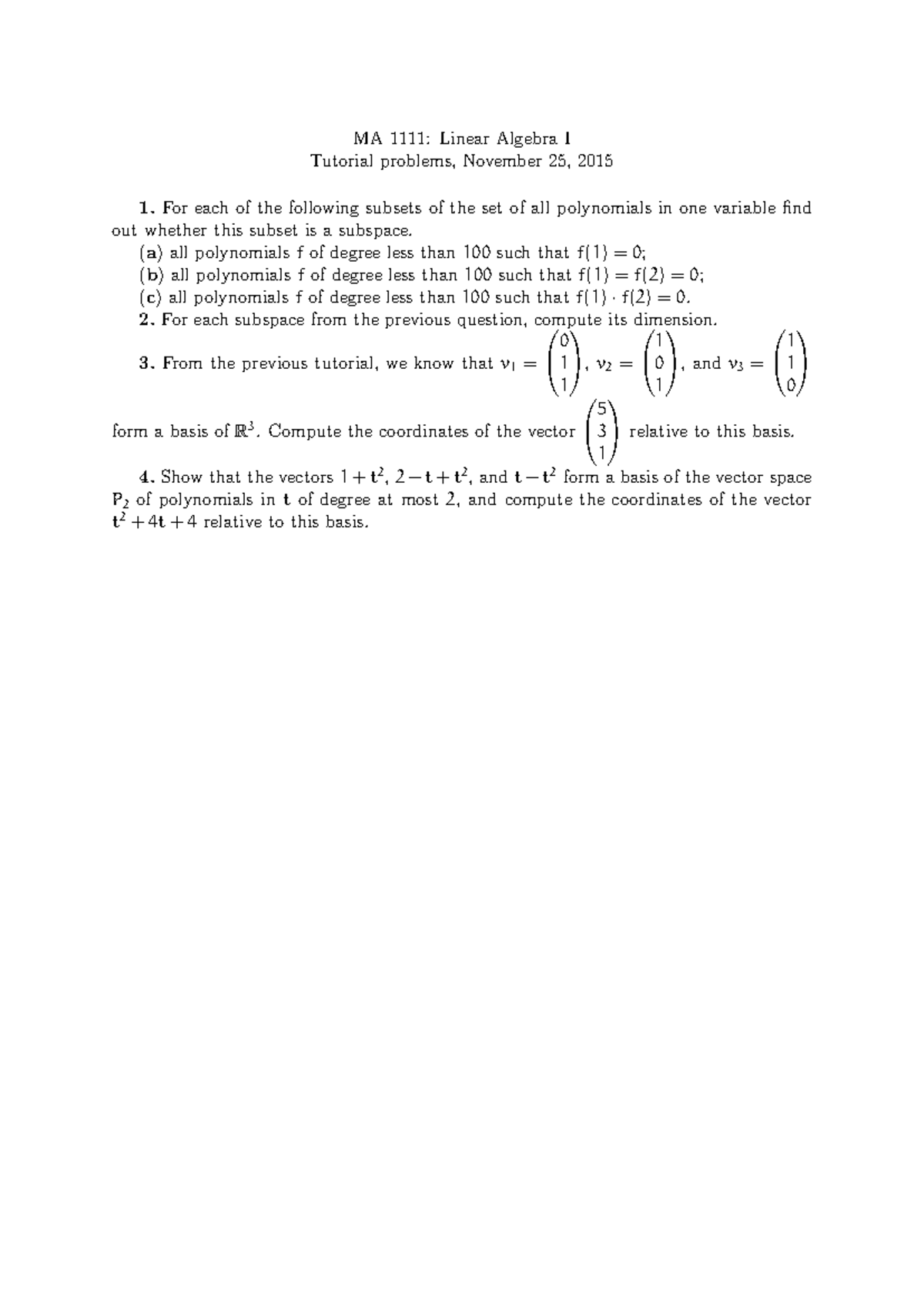 MA1111 2015-2016 Tutorial 4 - MA 1111: Linear Algebra I Tutorial ...