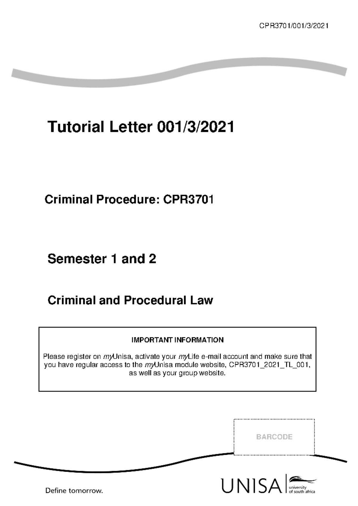 Criminal procedure CPR3701 - CPR3701/001/3/ Tutorial Letter 001/3 ...