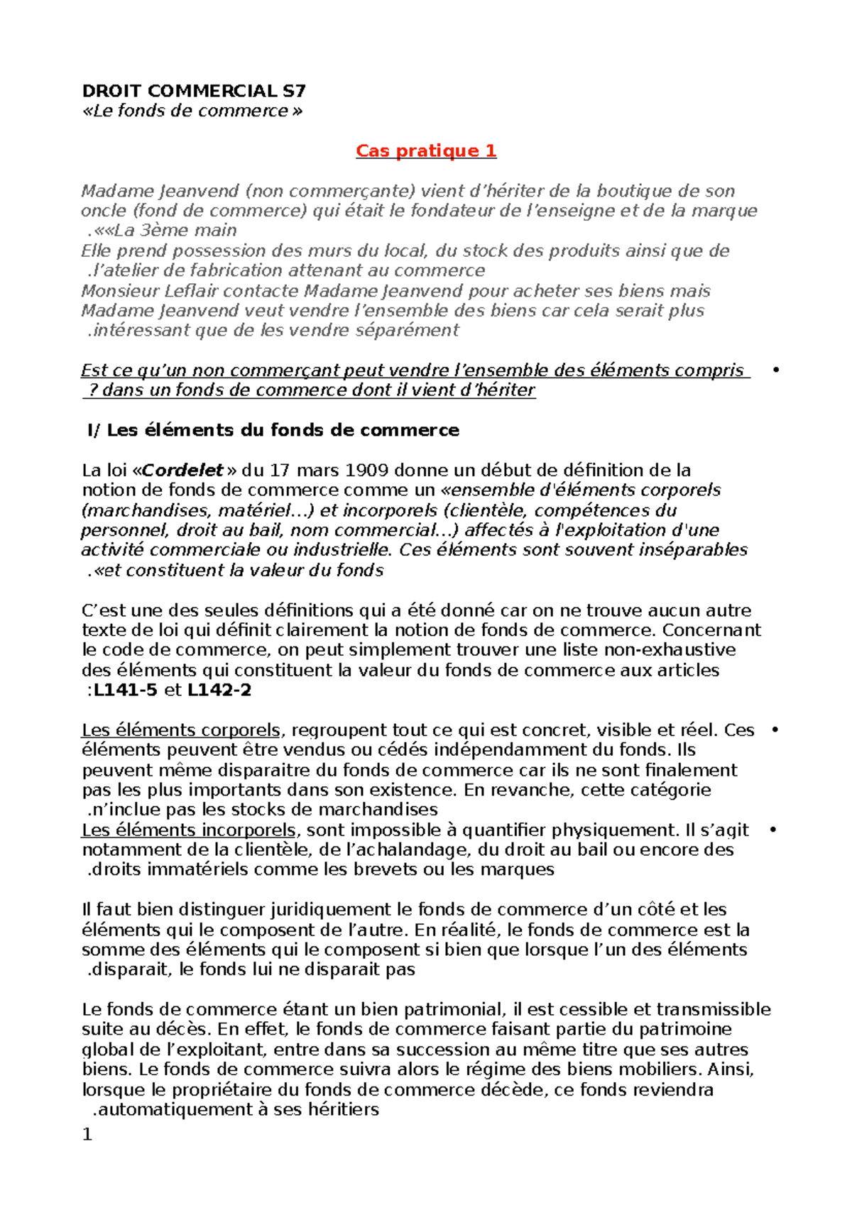 sujet dissertation fond de commerce