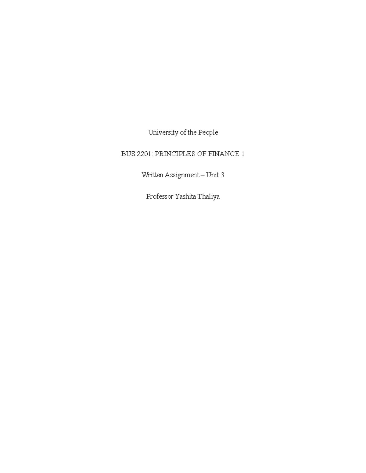 BUS 2203 Written Assignment – Unit 3 - University Of The People BUS ...