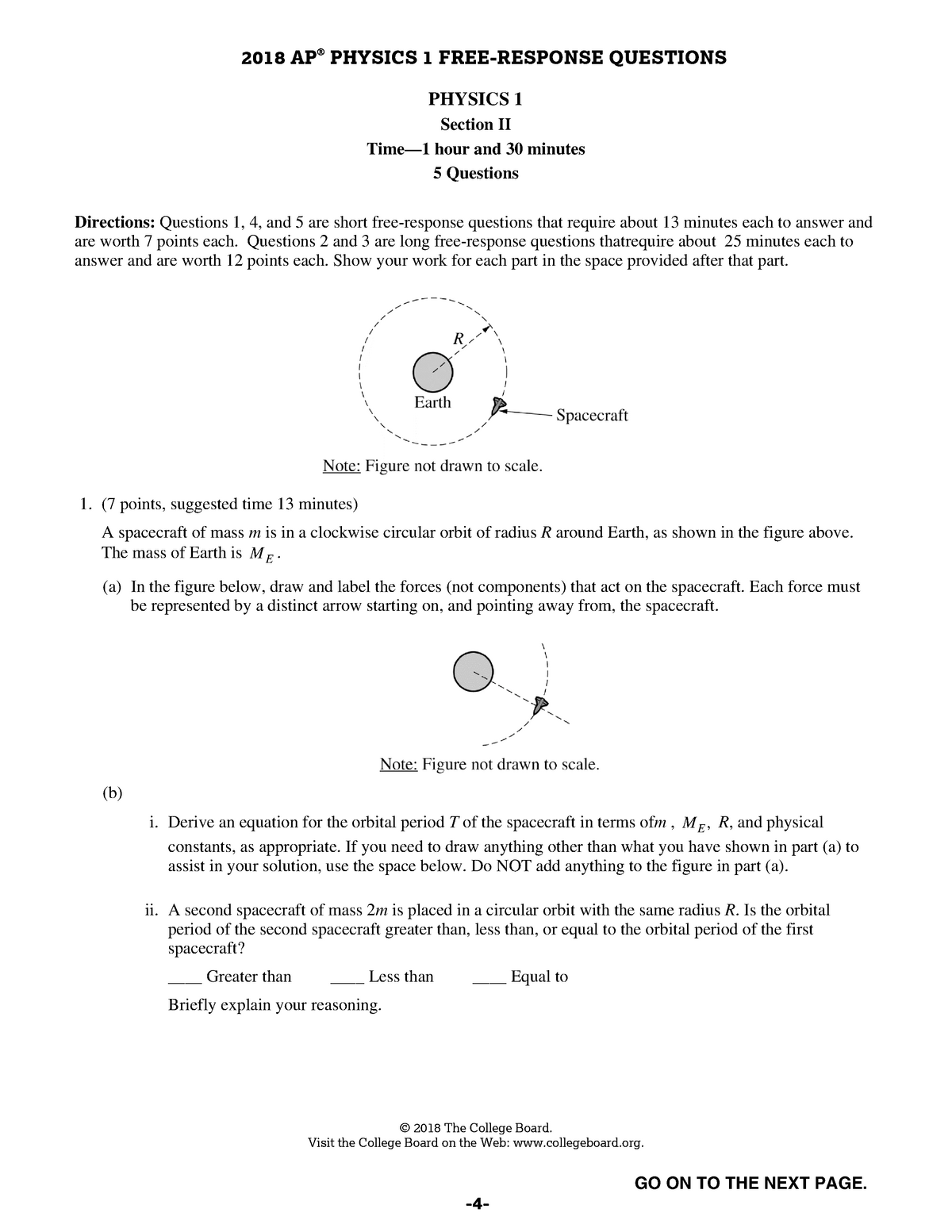 AP Physics 1 2018 FreeResponse Questions PHYSICS 1 Section II Time—1