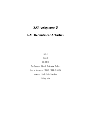 SAP Assignment#4 - Assignment # 4 – Human Capital Management HRPD 713 ...