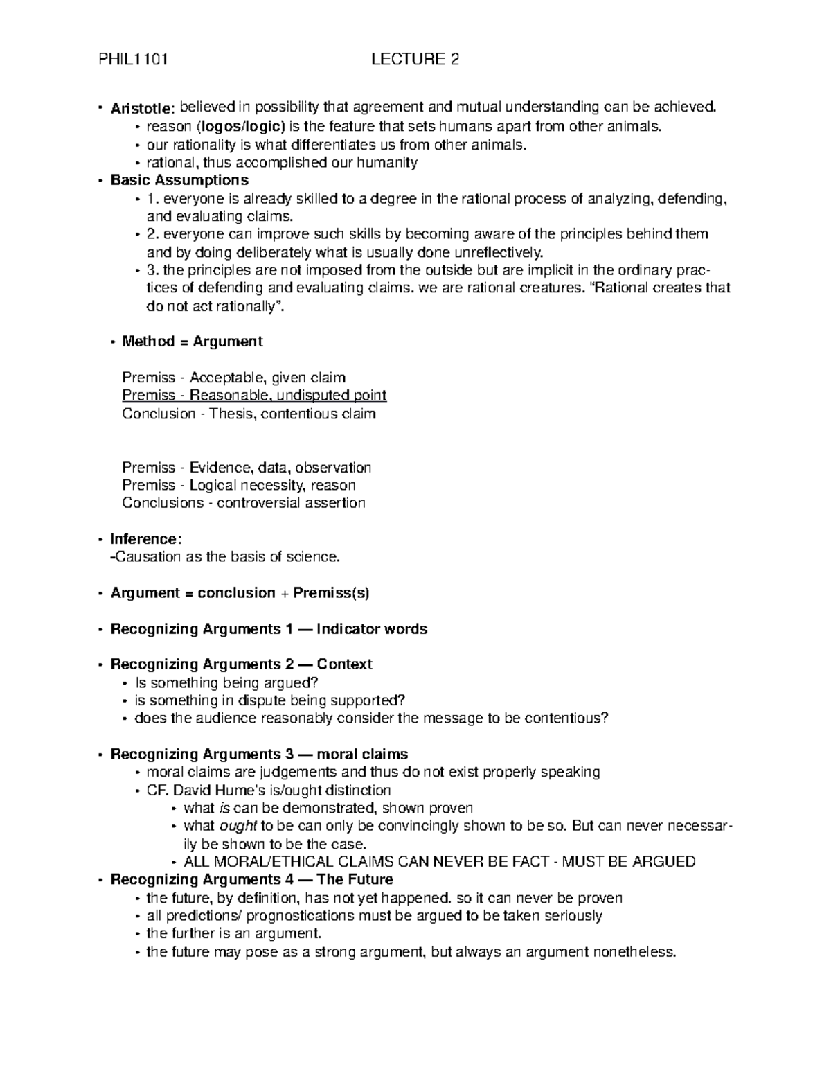 Reasoning and Critical Thinking - Lecture notes - LECT 2 - PHIL1101 ...