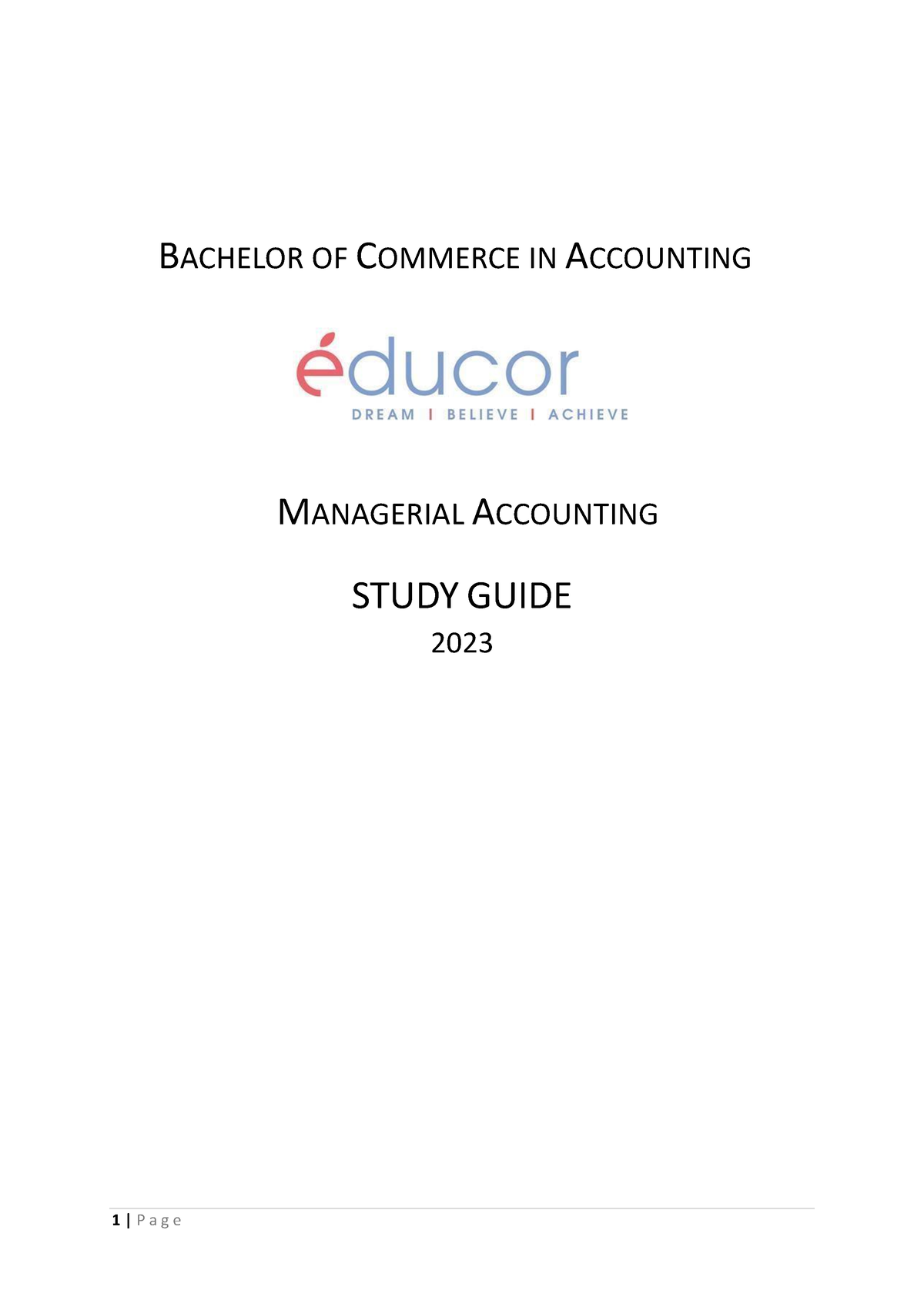 Managerial Accounting Study Guide - BACHELOR OF COMMERCE IN ACCOUNTING ...