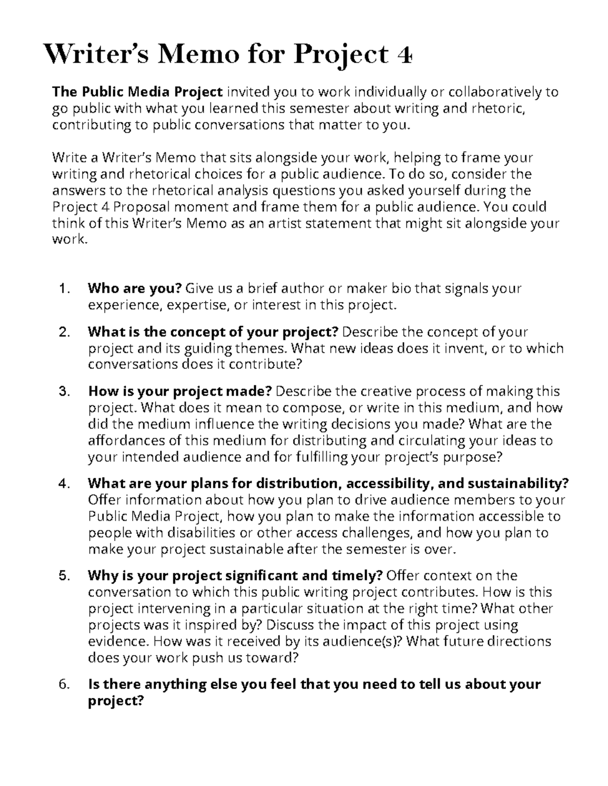 SS23 WRA 101 Writer's Memo 4 prompt - Writer’s Memo for Project 4 The ...