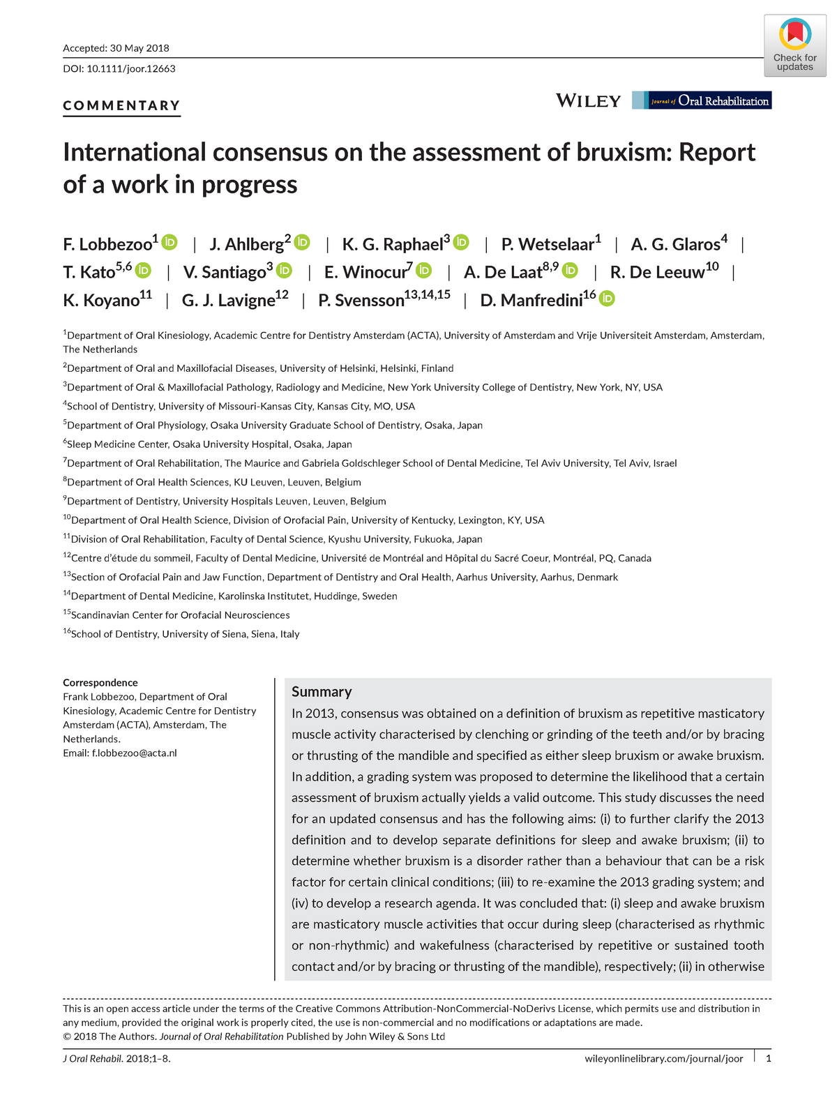 Lobbezoo 18 In 13 Consensus Was Obtained On A Definition Of Bruxism As Repetitive Masticatory Studocu