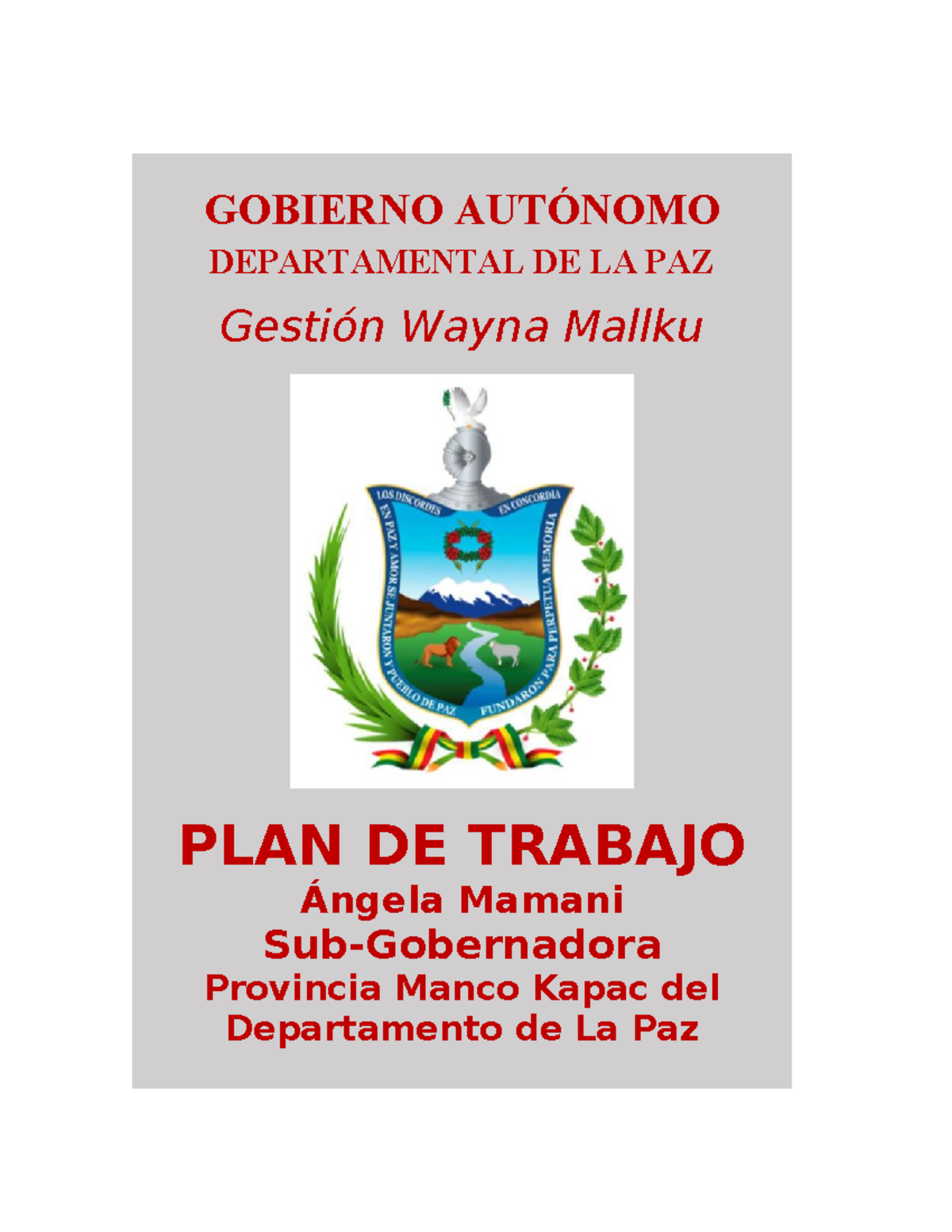 Propuesta PT Angela - GOBIERNO AUTÓNOMO DEPARTAMENTAL DE LA PAZ Gestión ...