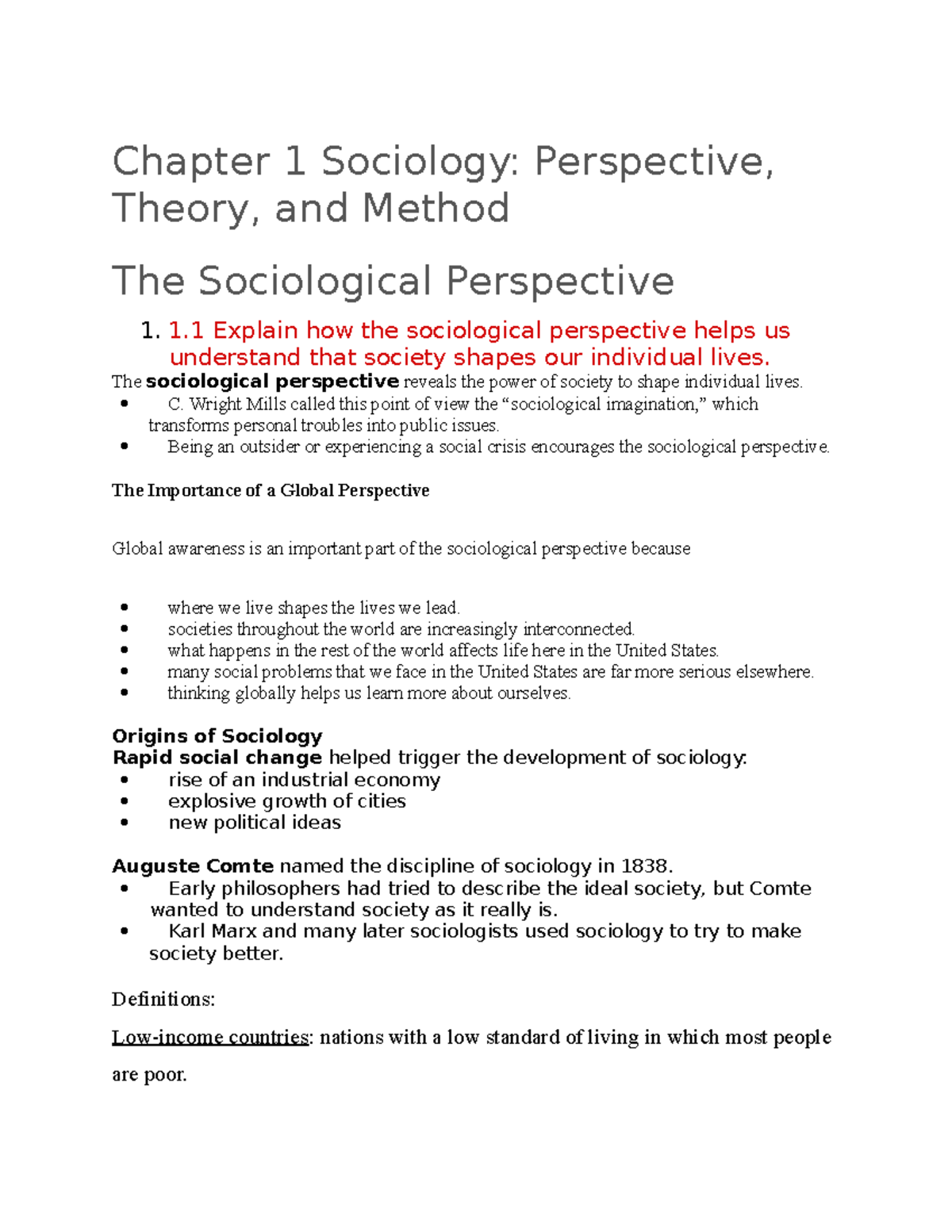 Sociology Chapter 1 Chapter 1 Sociology Perspective Theory And Method The Sociological 1911