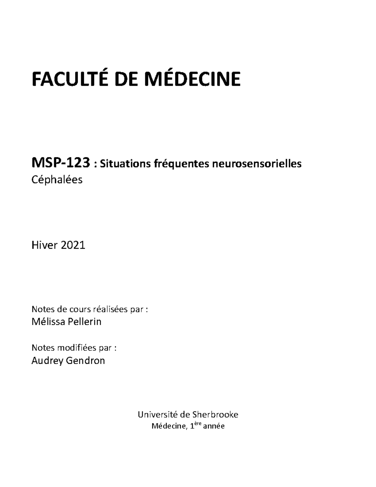 MOD 123 - Préparation Aux Examens De Neurologie Initiaux De L'UdeS En ...