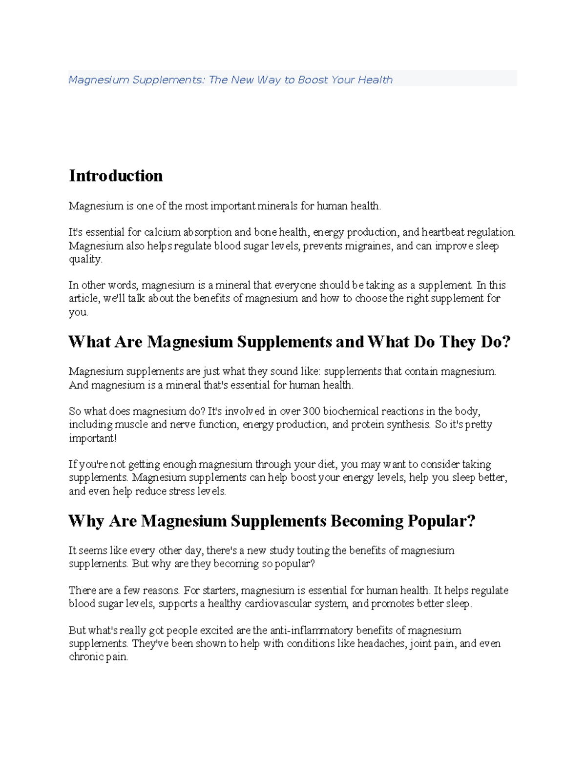 Magnesium Supplements benefits Magnesium Supplements The New Way to