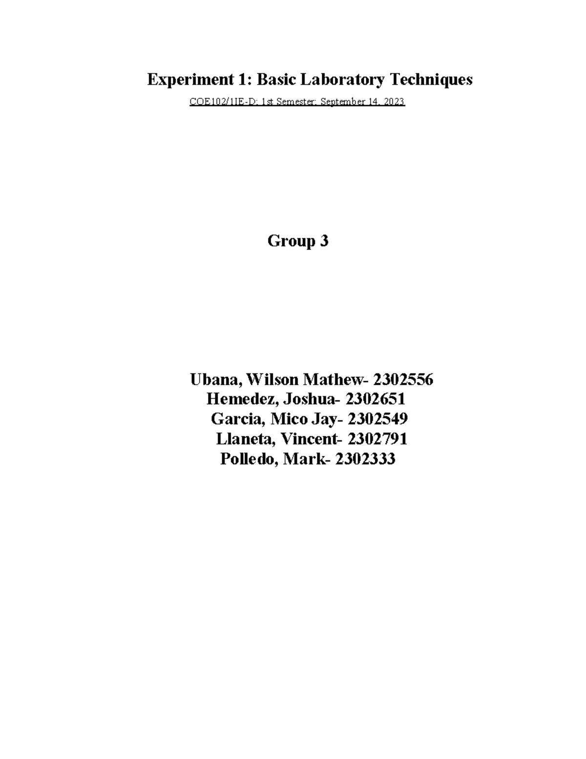 COE102L 1IED Exp1 Basic Laboratory Techniques Grp3 Experiment 1