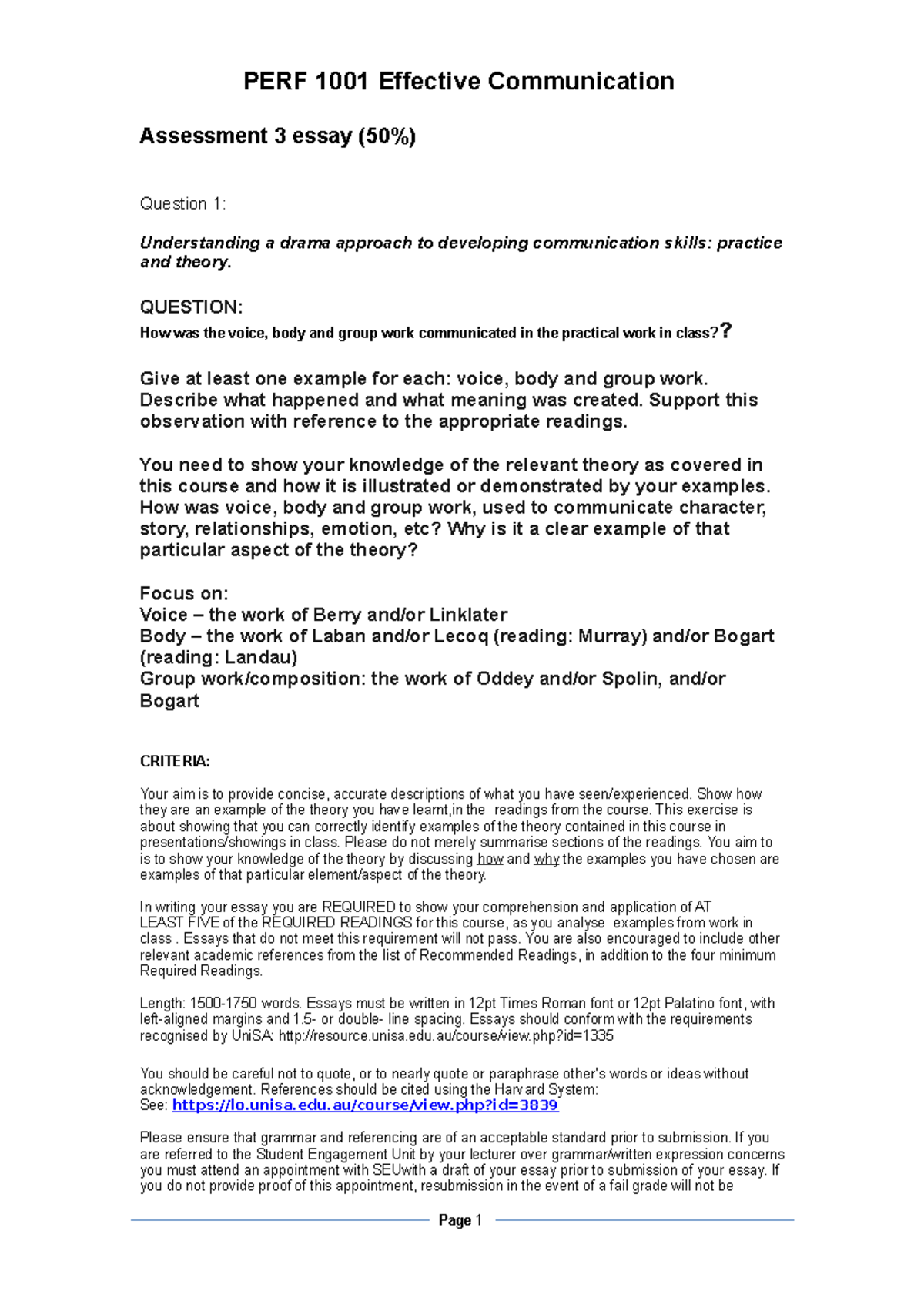 Essay Writing Worksheet - PERF 1001 Effective Communication Assessment ...