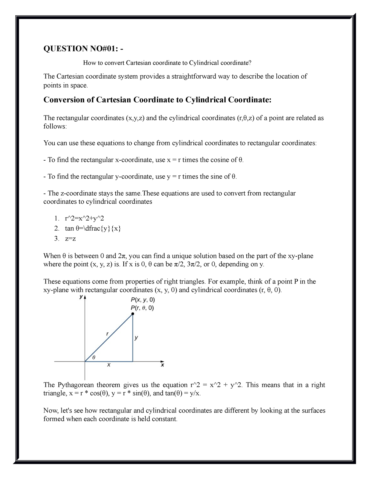 Fluid Assignment - QUESTION NO#01: - How To Convert Cartesian ...