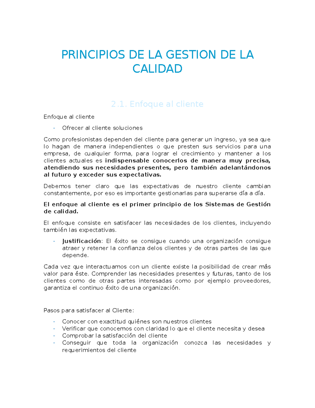 Principios DE LA Gestion DE LA Calidad U - PRINCIPIOS DE LA GESTION DE ...