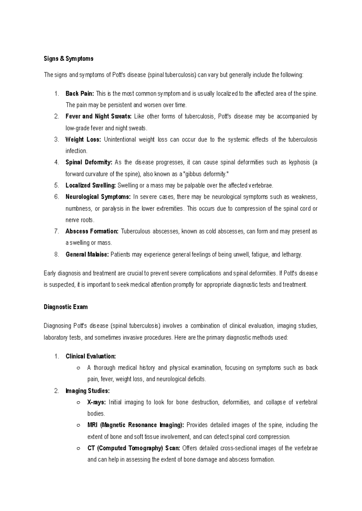 Potts Disease - Signs & Symptoms The signs and symptoms of Pott's ...