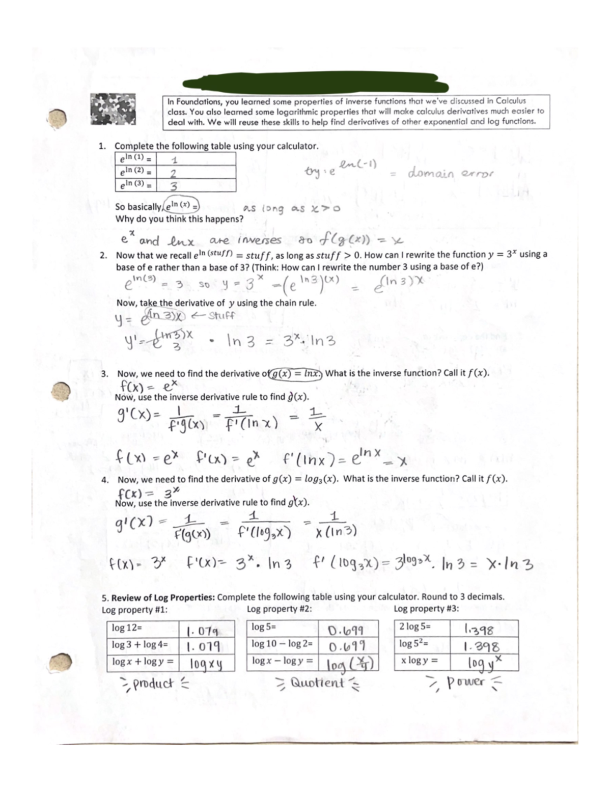 Calculus 1 Log Properties 2 - MA 4633 - Studocu