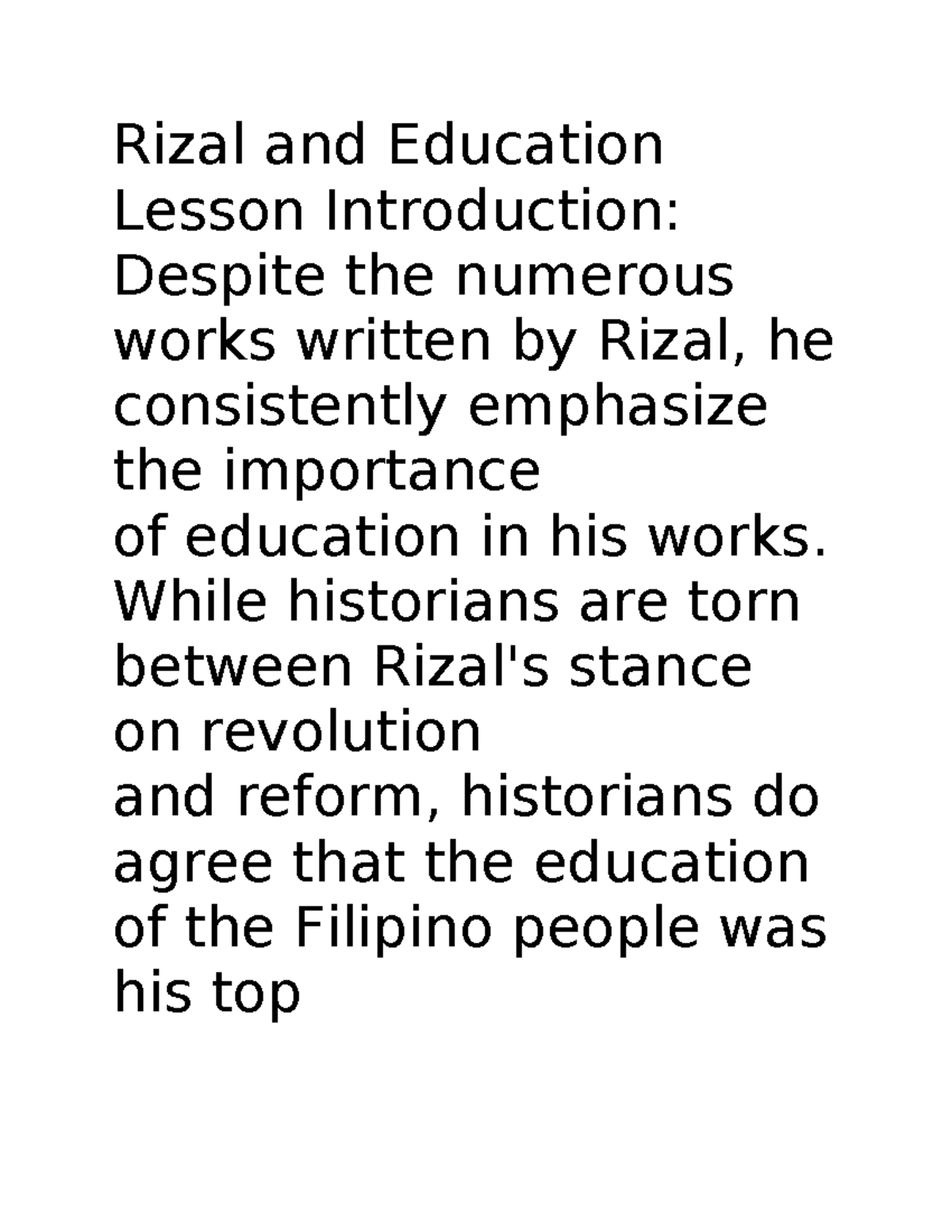 Rizal and Education - Rizal and Education Lesson Introduction: Despite ...