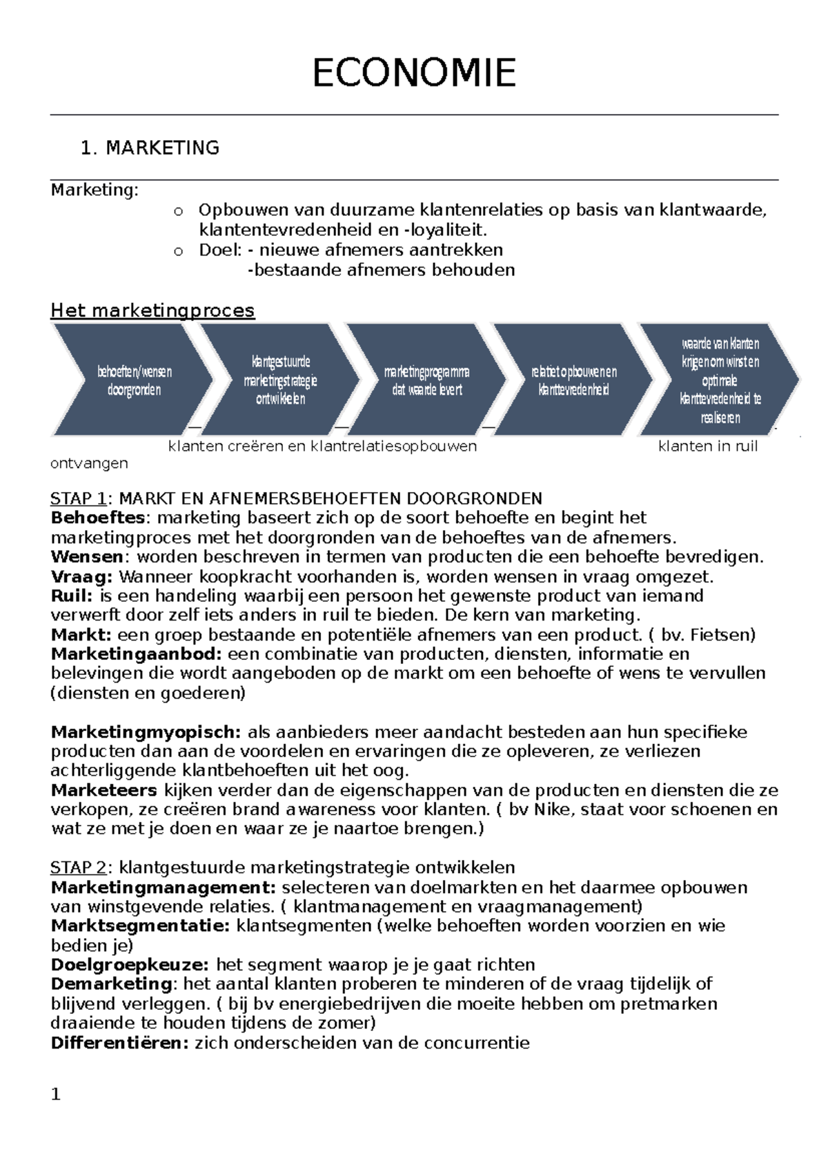 Economie 1 - Stuk 2 Van Samenvatting - ECONOMIE 1. MARKETING Marketing ...