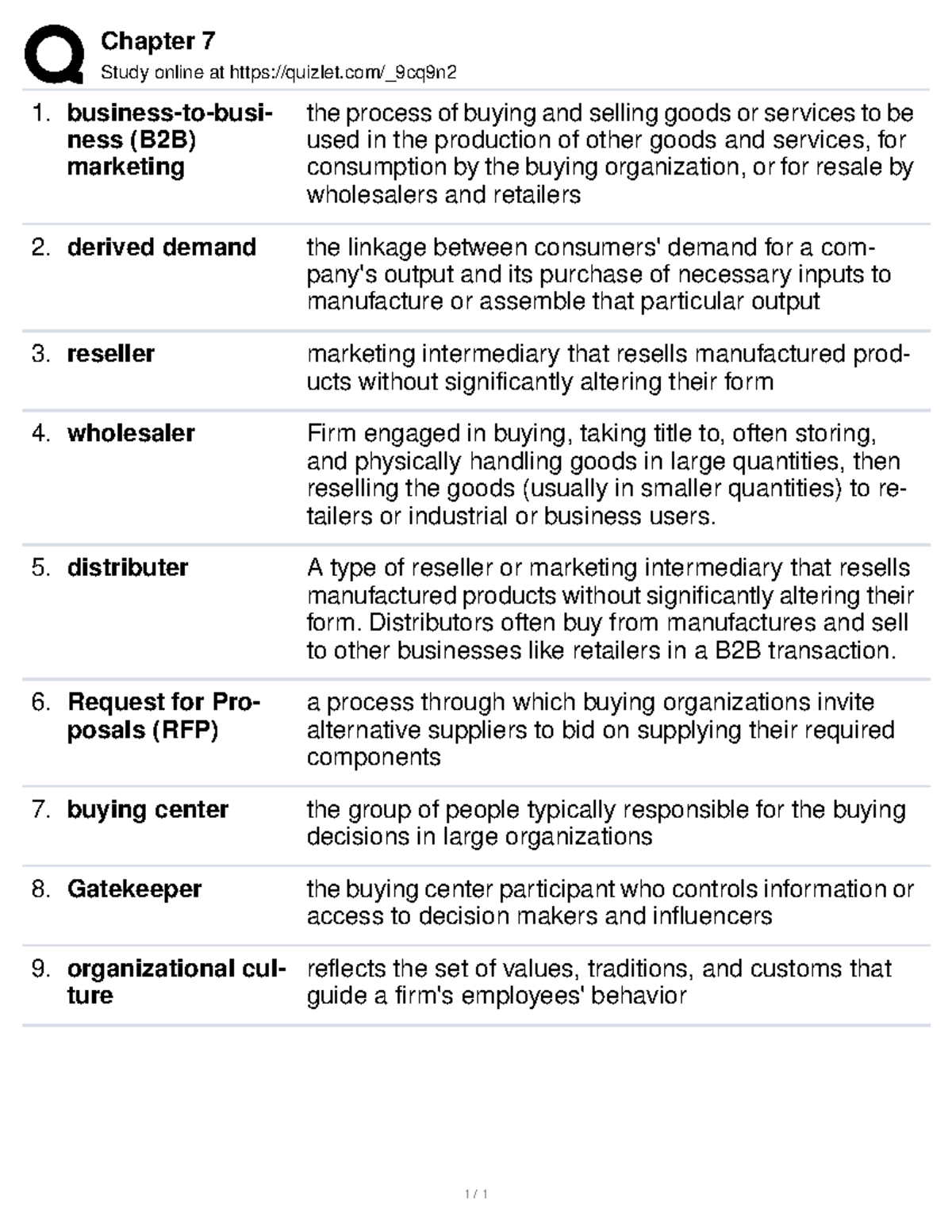 Ch 7 Vocabulary - Chapter 7 Study Online At Quizlet/_9cq9n Business-to ...