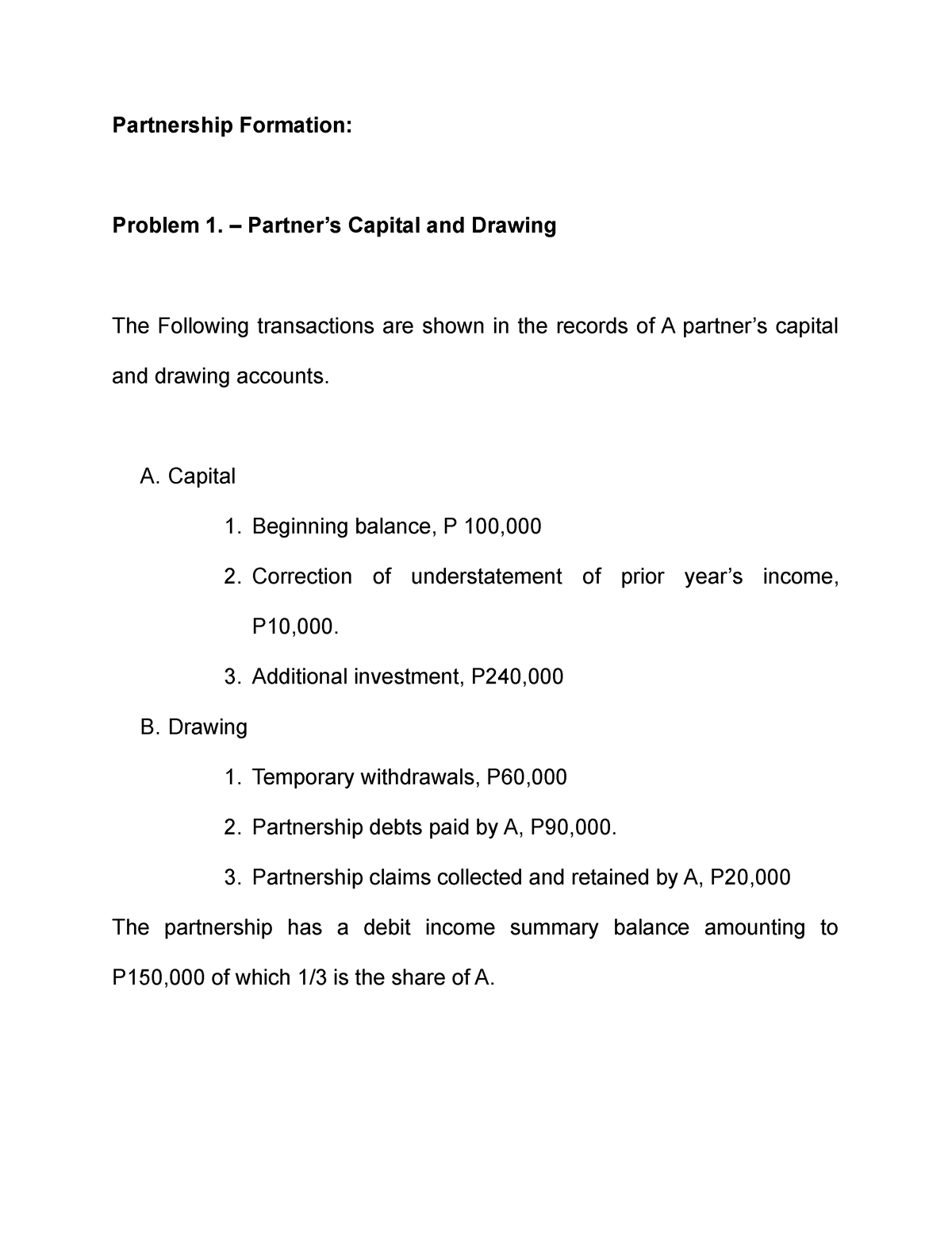 Lecture Notes Partnership Formation - Partnership Formation: Problem 1 ...