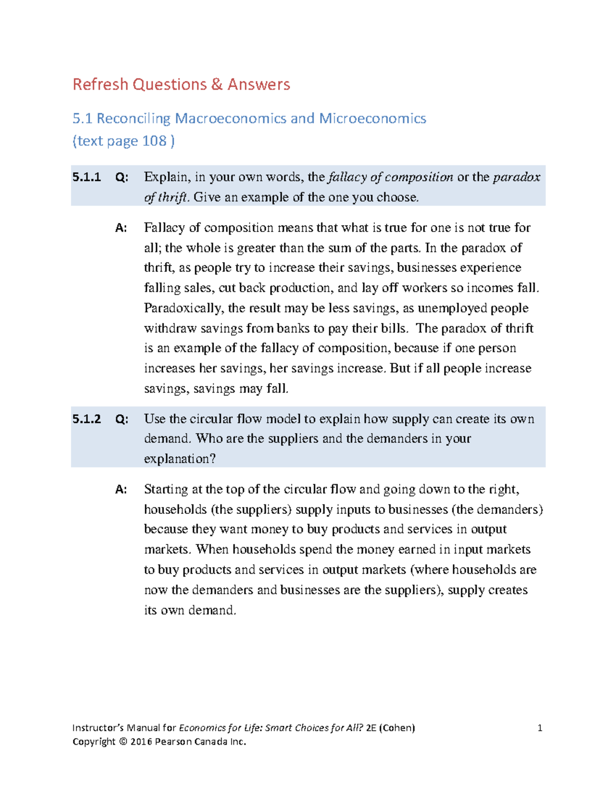 Ch5 - Refresh questions - Instructor’s Manual for Economics for Life ...