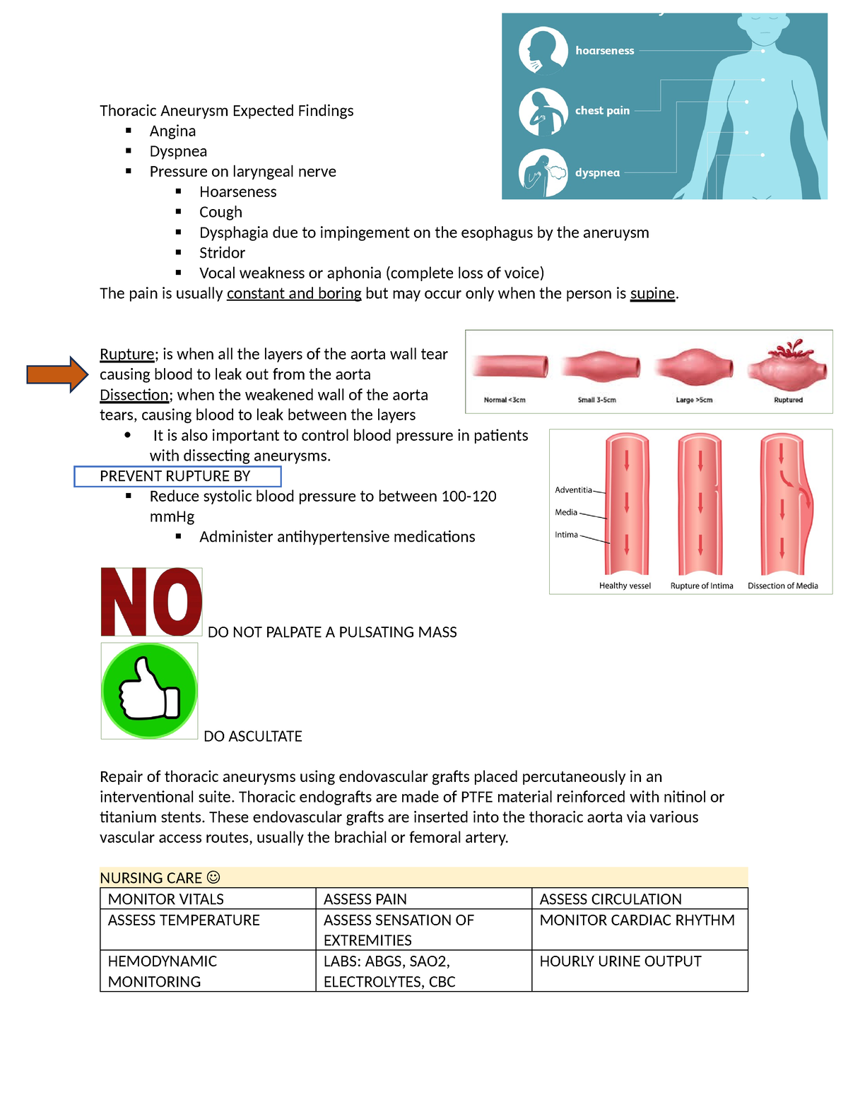 521 Thoracic Aneurysm Expected Findings - Rupture; is when all the ...