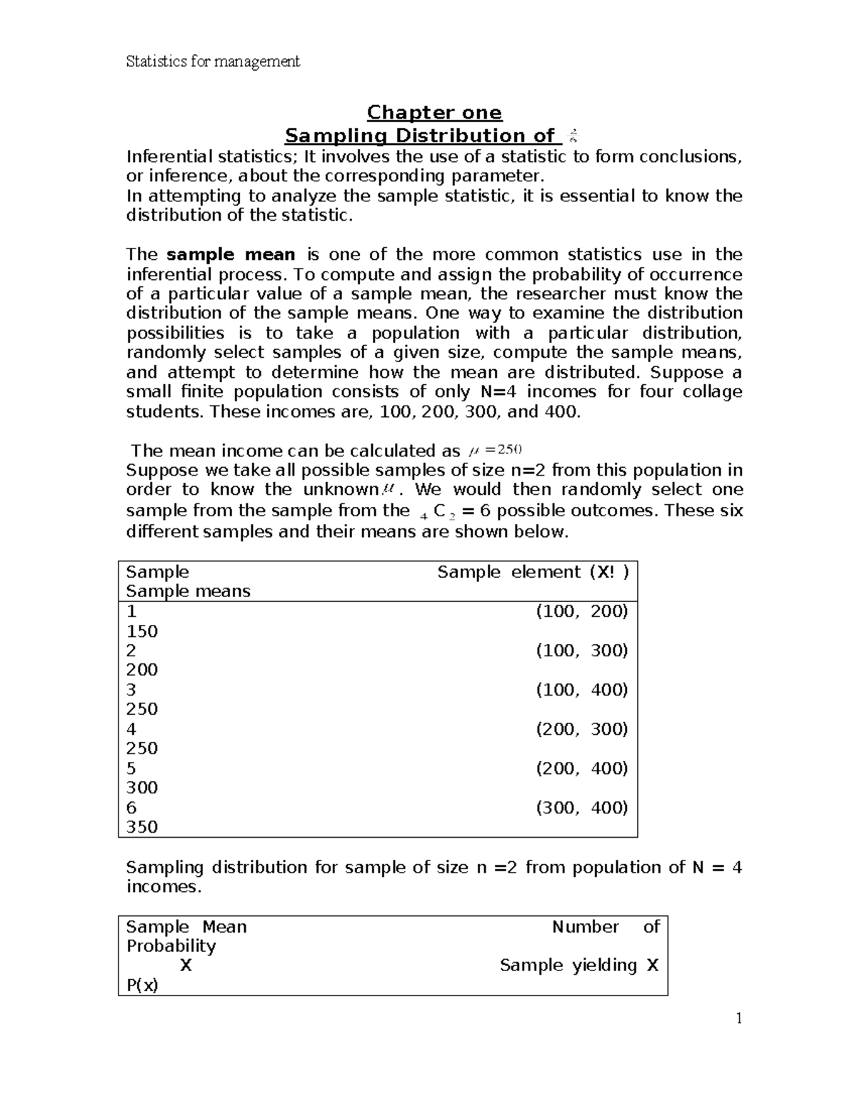 Stat ch1 - lecture note on Statistics for Management - Chapter one ...
