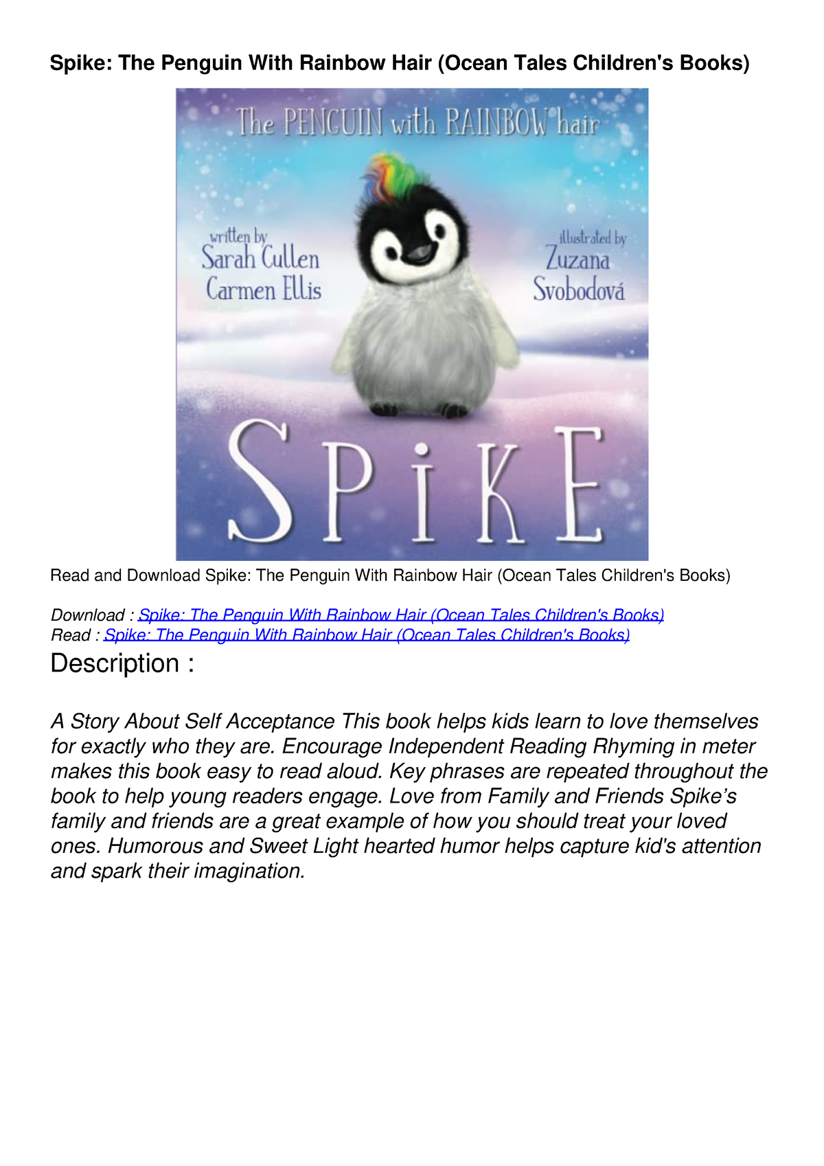 Spike The Penguin With Rainbow Hair Ocean Tales Childrens BooksPDF/READ ...