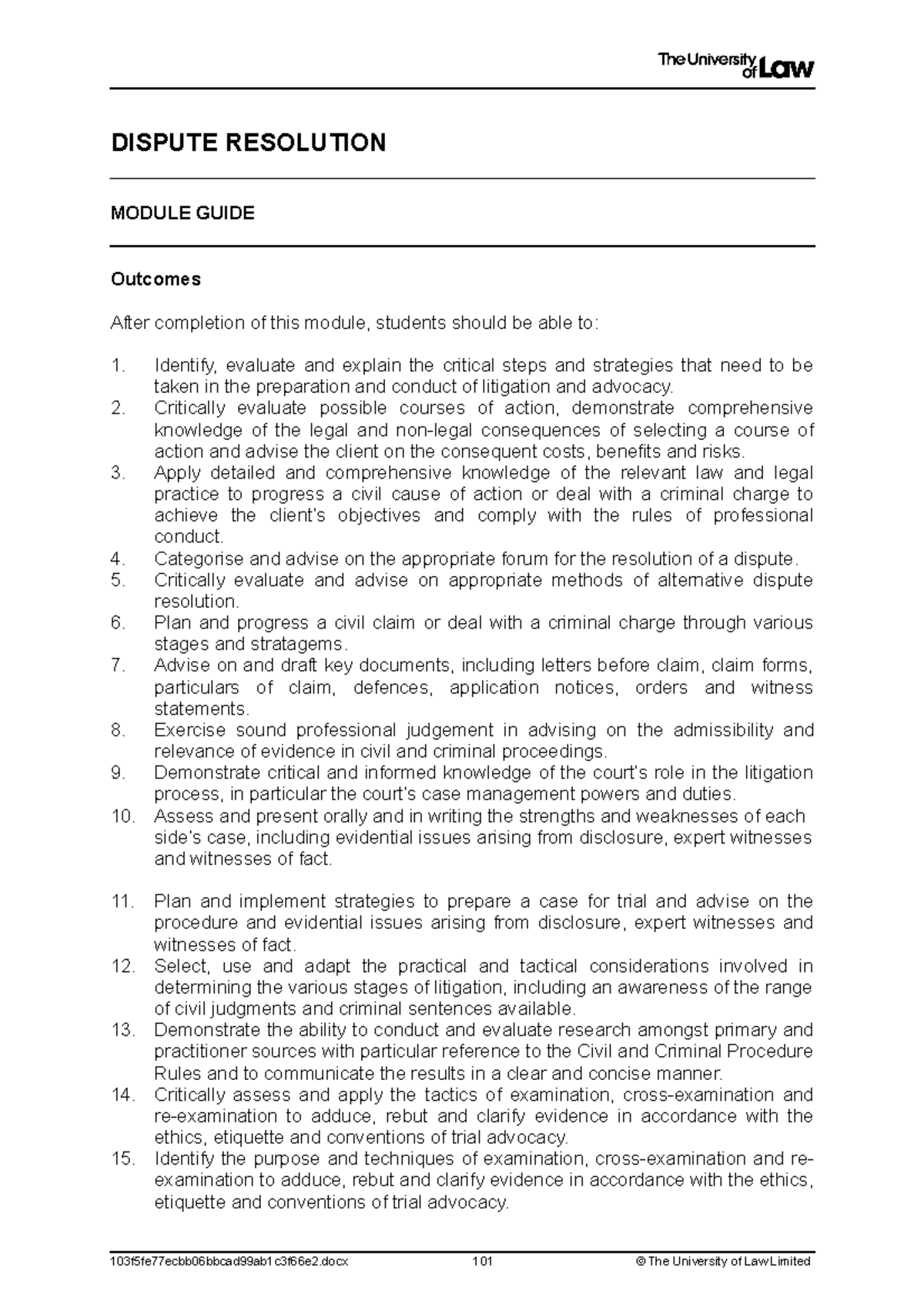 2122 dis ce01 module guide - DISPUTE RESOLUTION MODULE GUIDE Outcomes ...