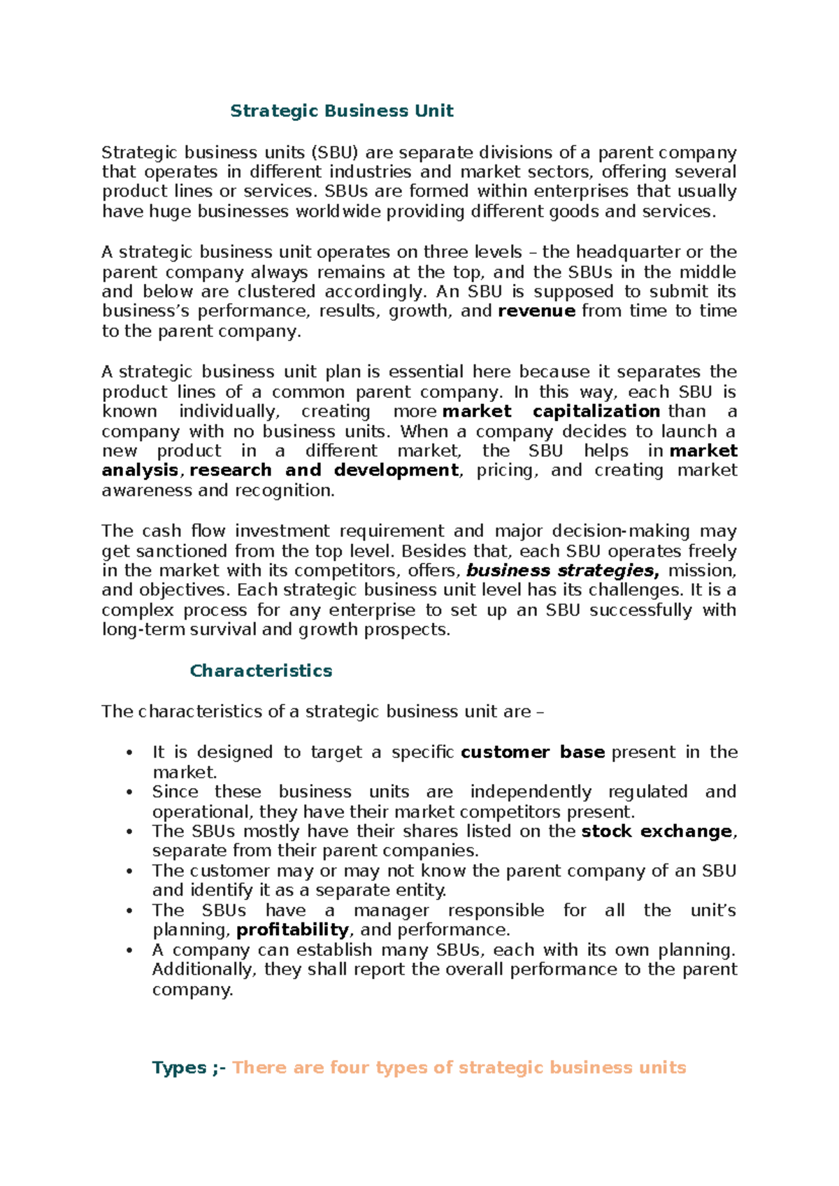 Marketing unit 1 assigmnet - Strategic Business Unit Strategic business ...