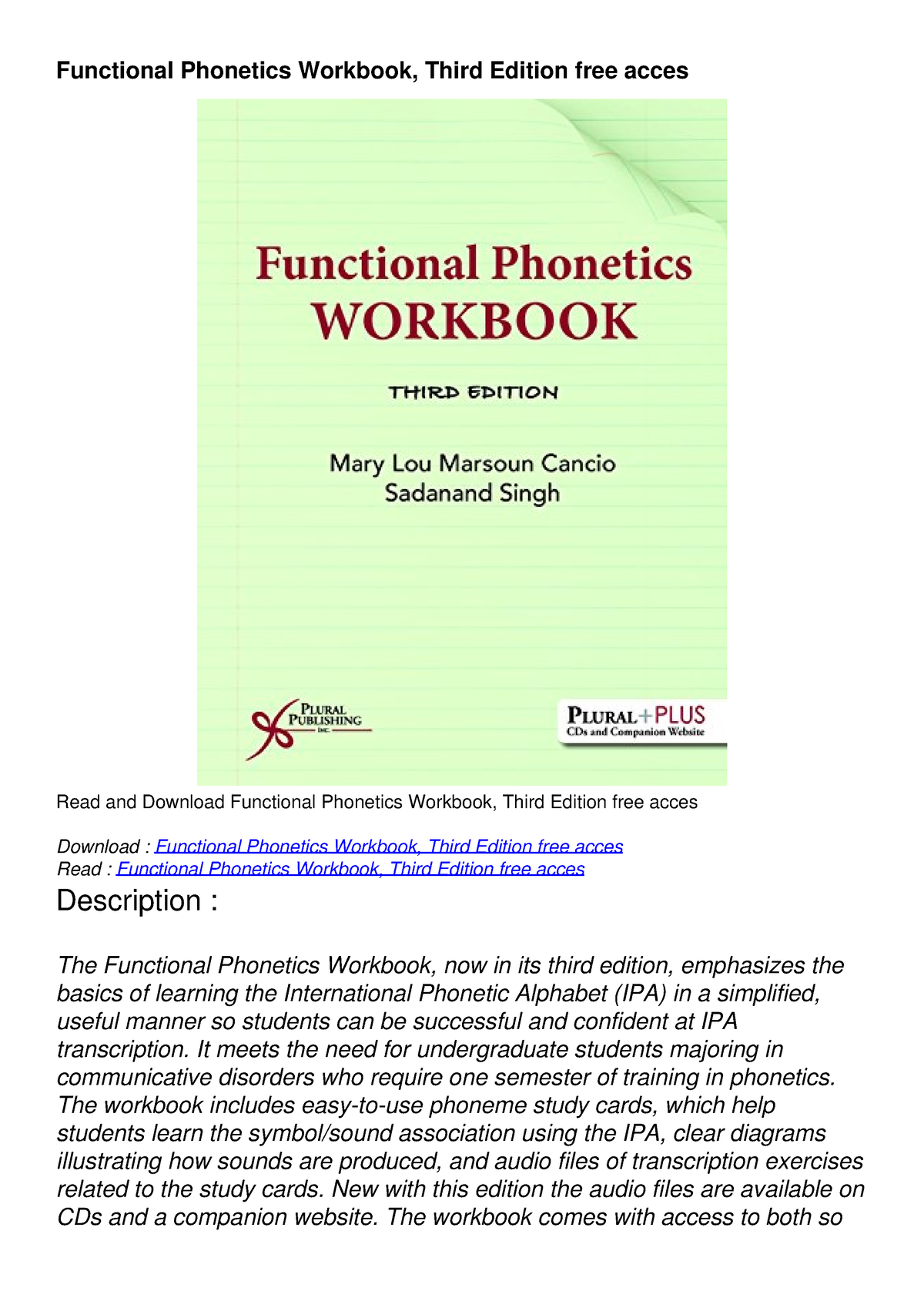 PDF Functional Phonetics Workbook, Third Edition Free Acces - It Meets ...