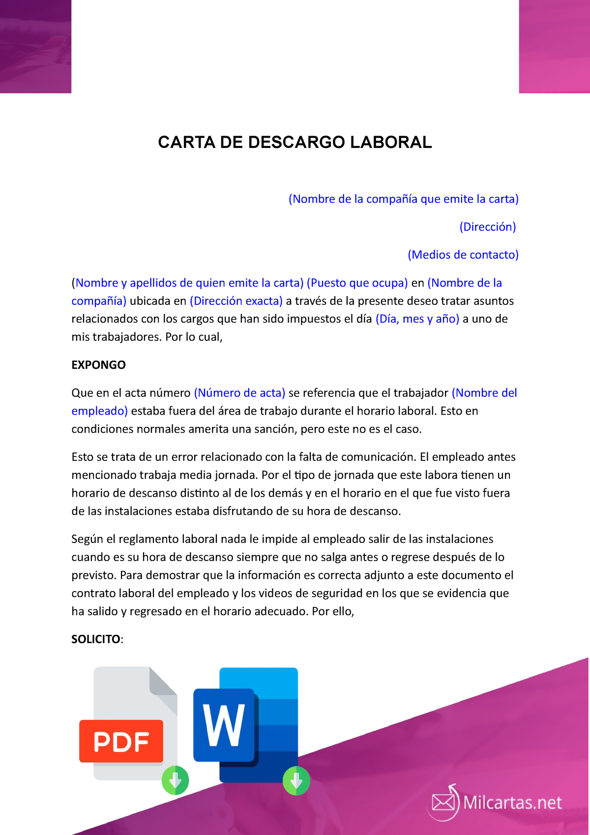 Carta De Descargo Laboral CARTA DE DESCARGO LABORAL CARTA DE DESCARGO