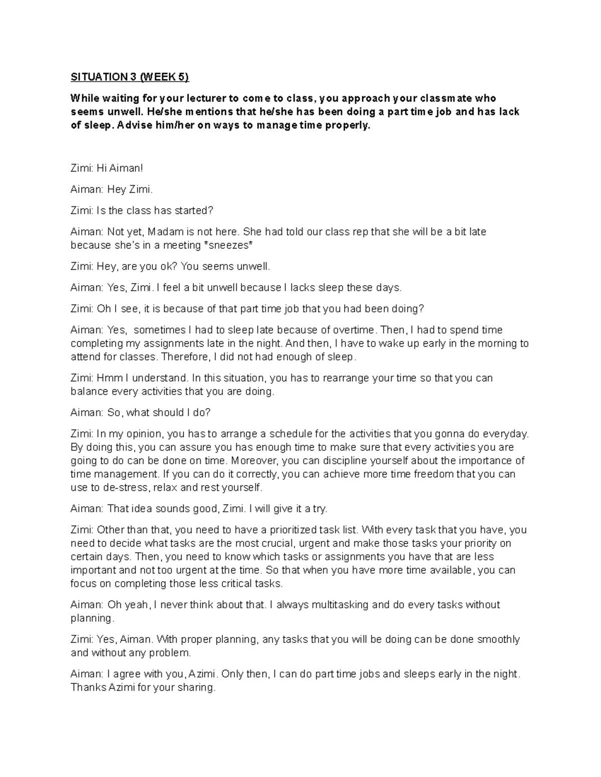 Situation 3 Week 5 Situation 3 Week 5 While Waiting For Your