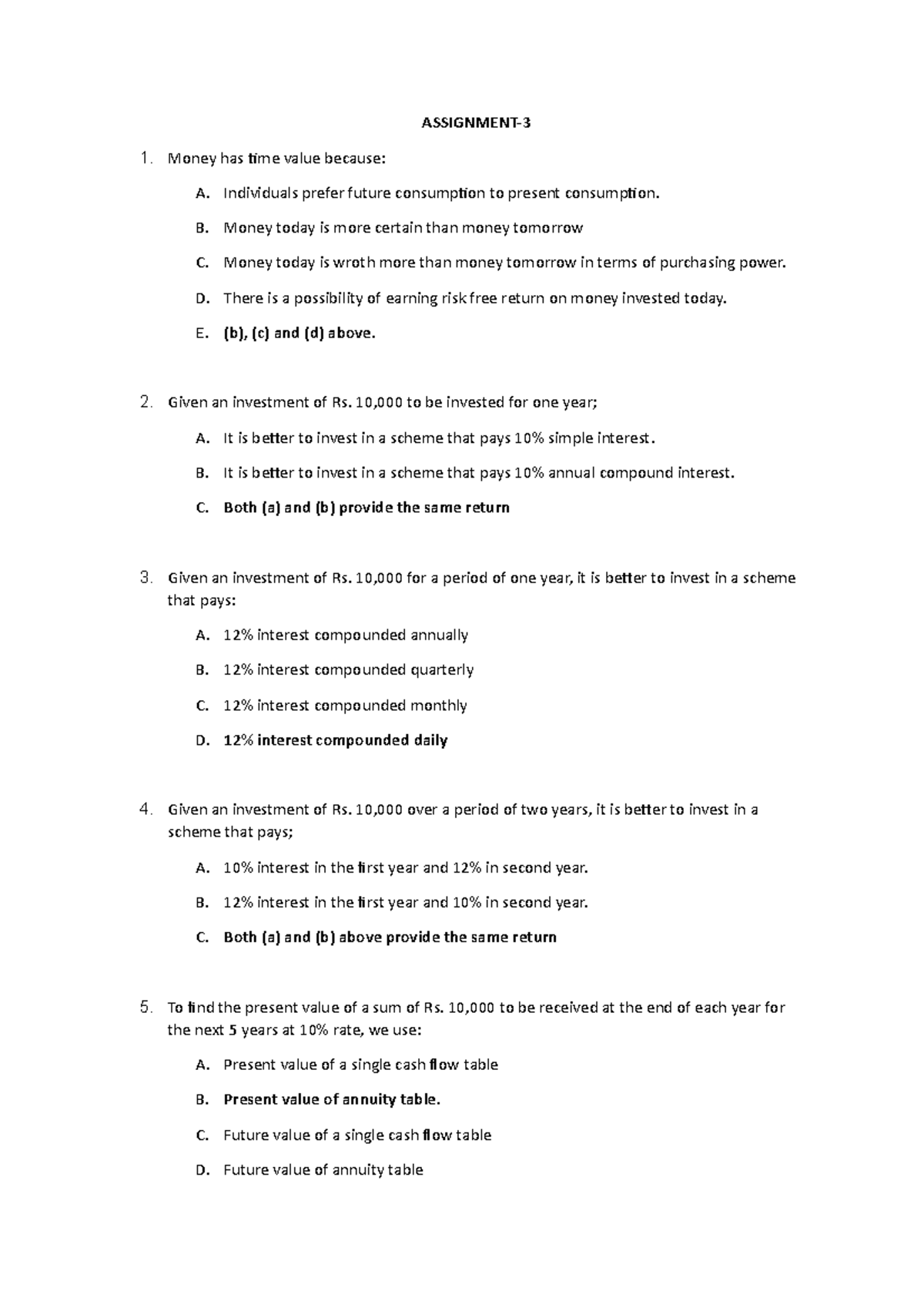 Assignment-3 research methodolgy - ASSIGNMENT- Money has time value ...