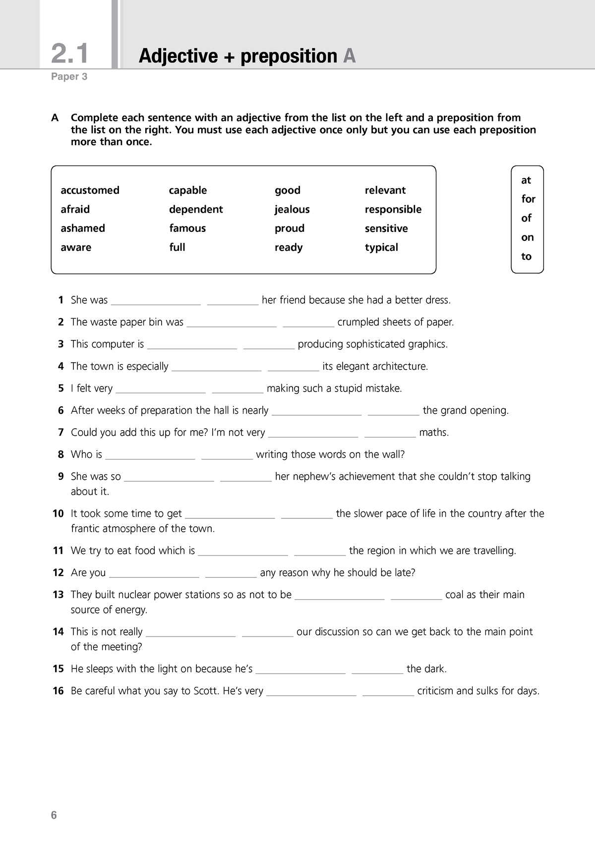 06B Collocation Adjective + Preposition Exercises - 2. Paper 3 ...