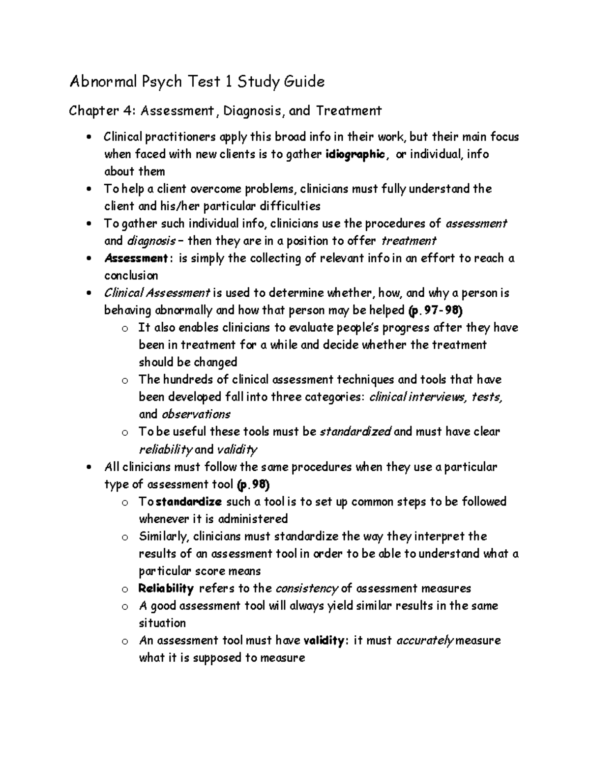 Test 1 Chapter 4 Study Guide - Abnormal Psych Test 1 Study Guide ...