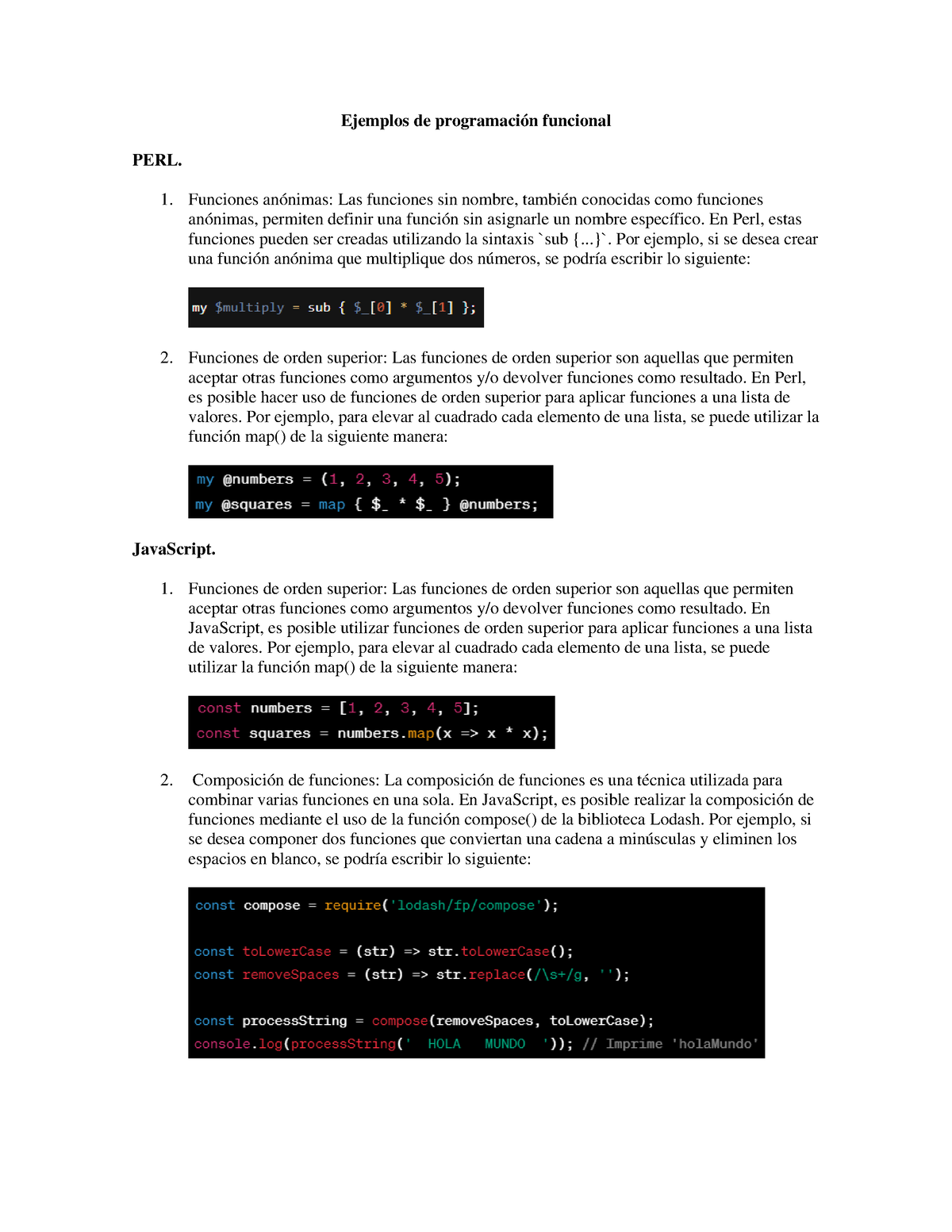 Programacion Funcional - Ejemplos de programación funcional PERL. Funciones  anónimas: Las funciones - Studocu