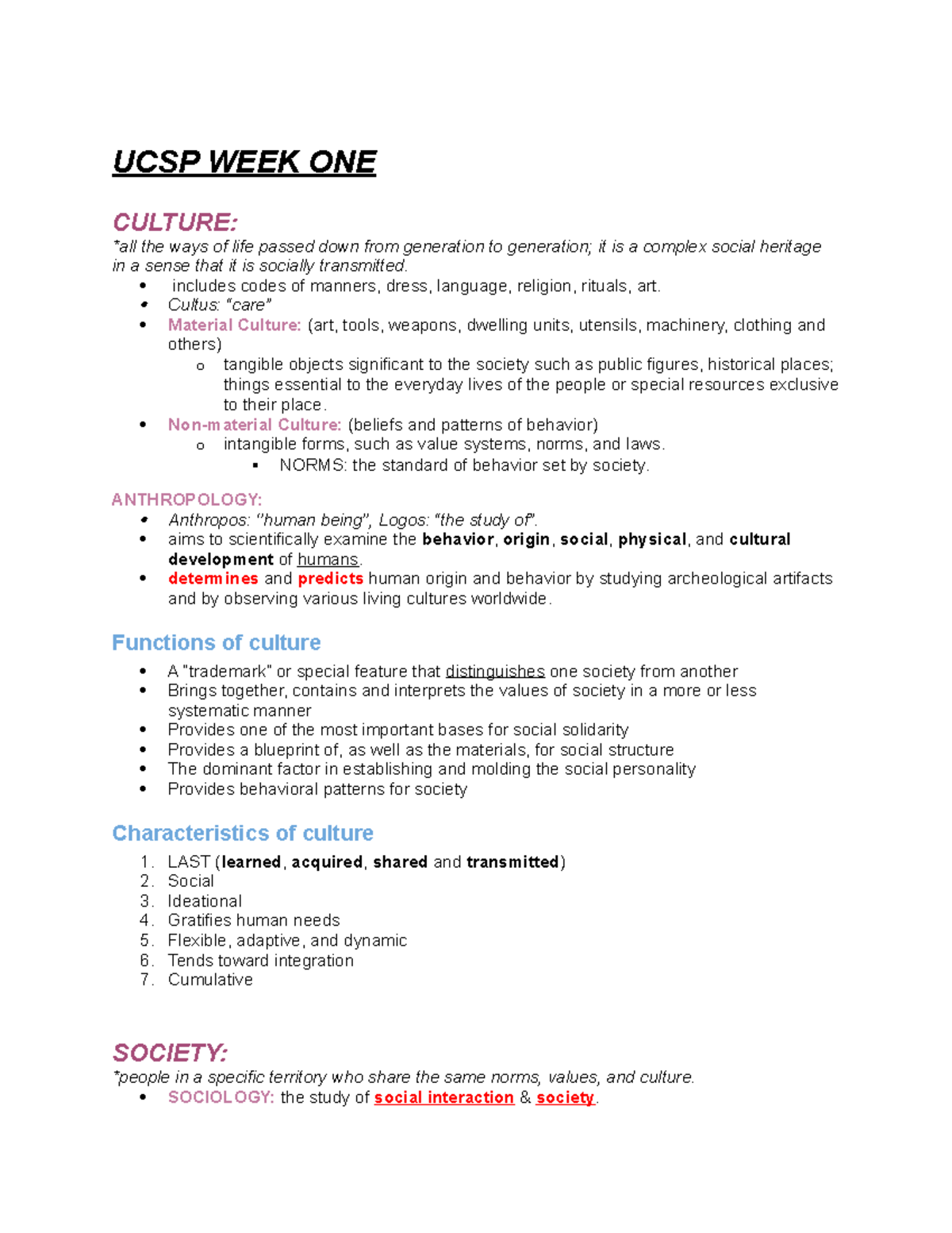 Culture Society and Politics - UCSP WEEK ONE CULTURE: *all the ways of ...