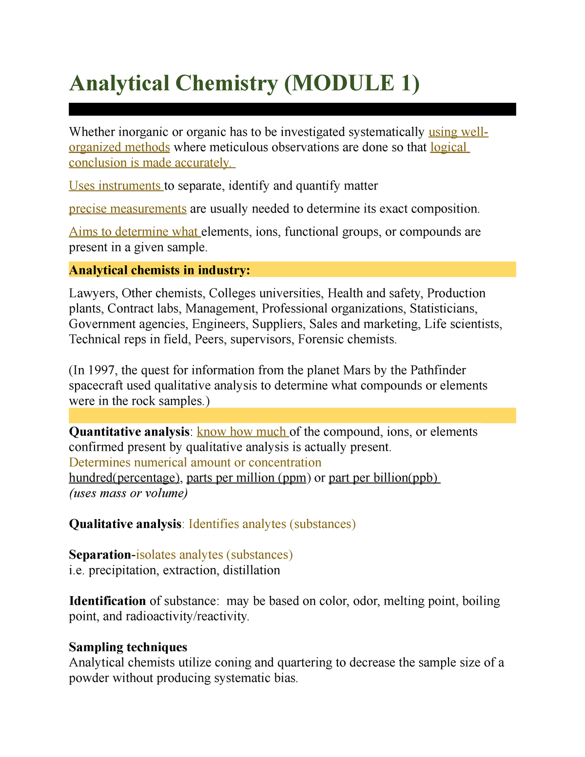 Analytical Chemistry M1-M2 - Analytical Chemistry (MODULE 1) Whether ...