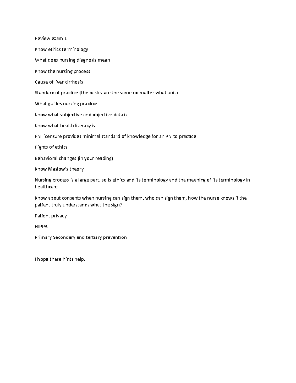 Health and Wellness Exam 1 Study Guide shortened version for easier ...
