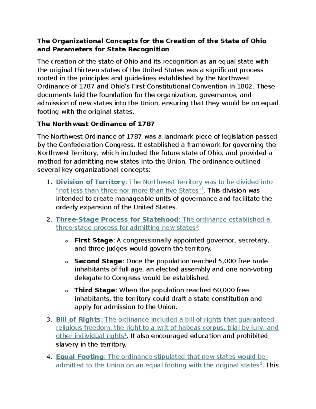 Ohio history guide essay - The Organizational Concepts for the Creation ...