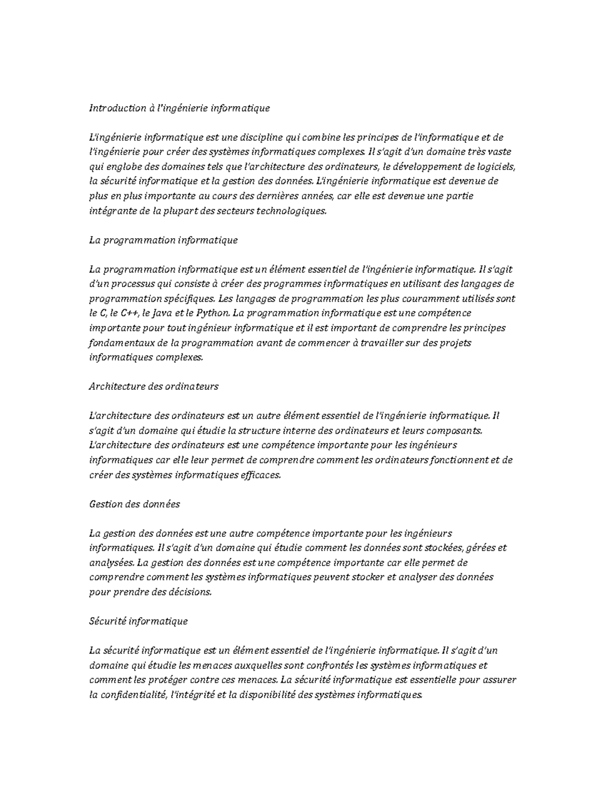 Computer Engineering Study Notes - Introduction à l'ingénierie ...