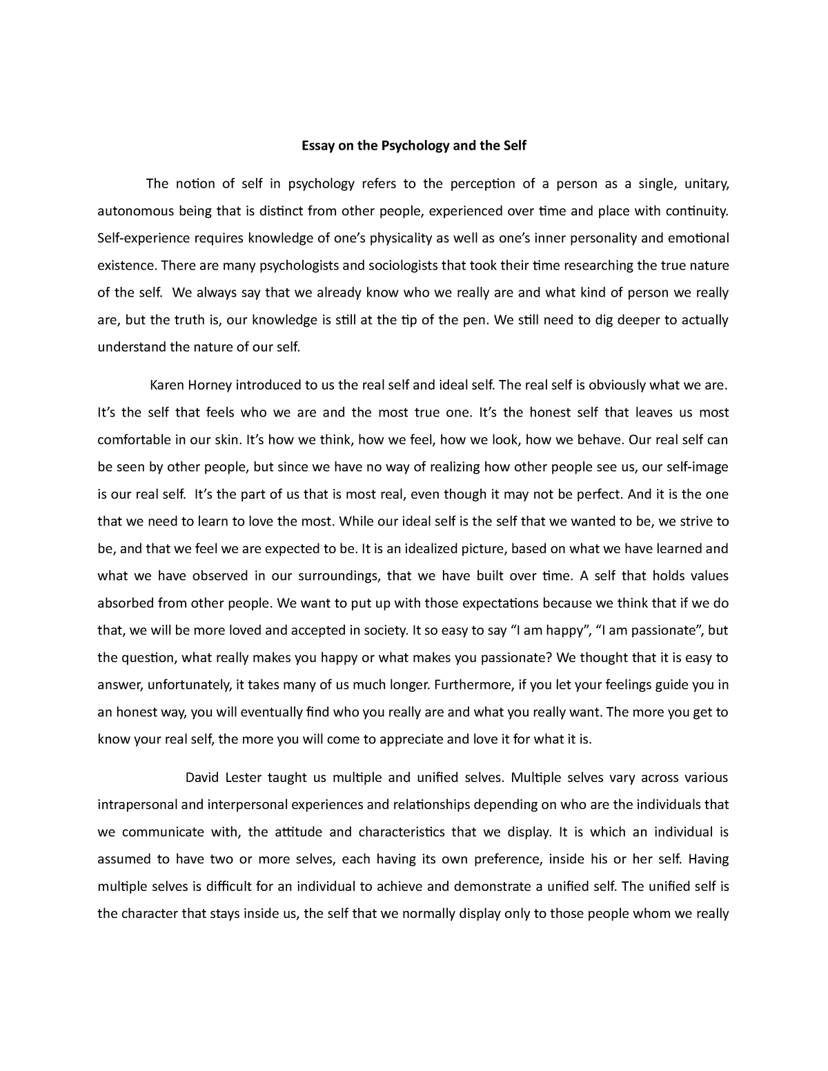 what is self in psychology essay